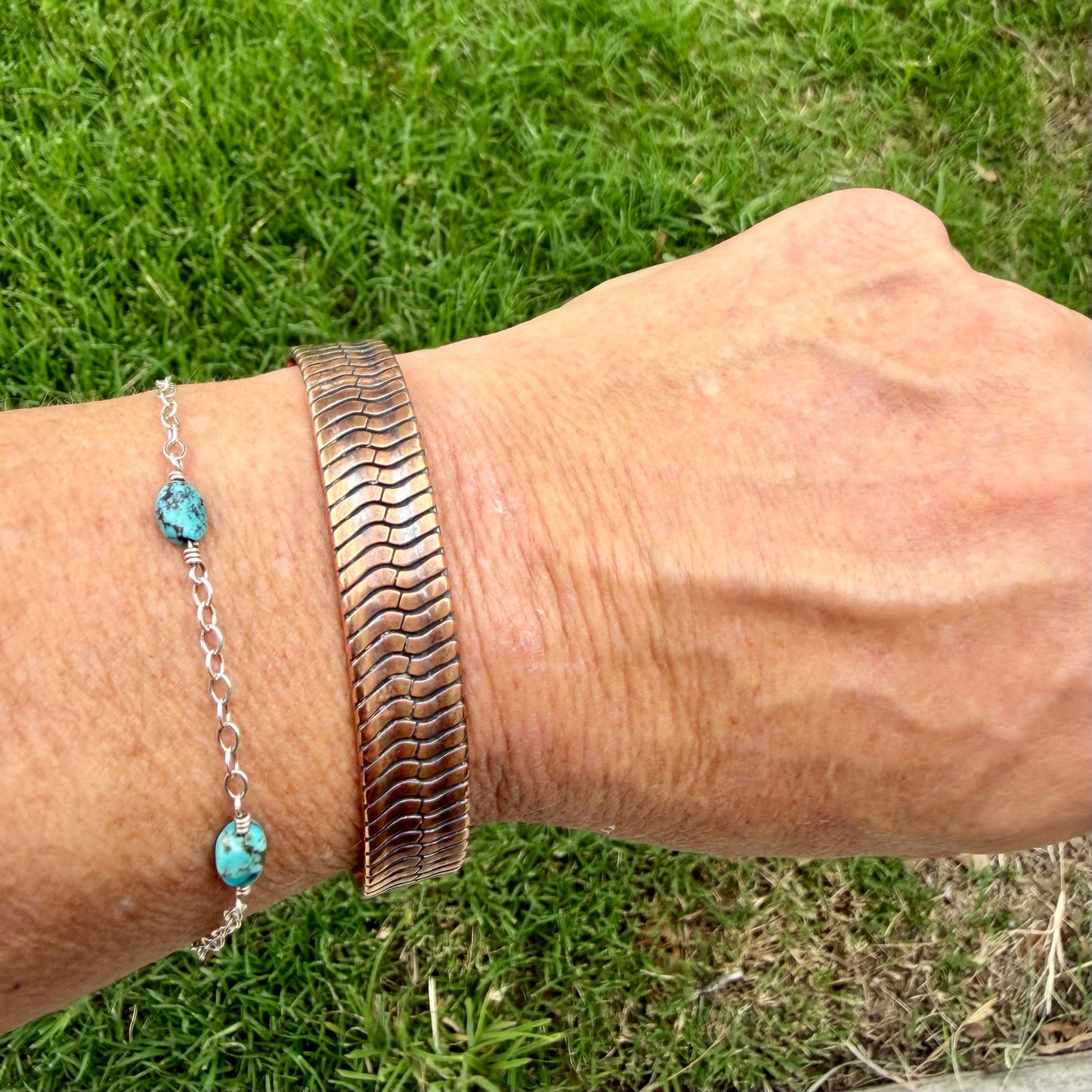 Herringbone Copper Cuff Bracelet – Rustic Antique Patina Design