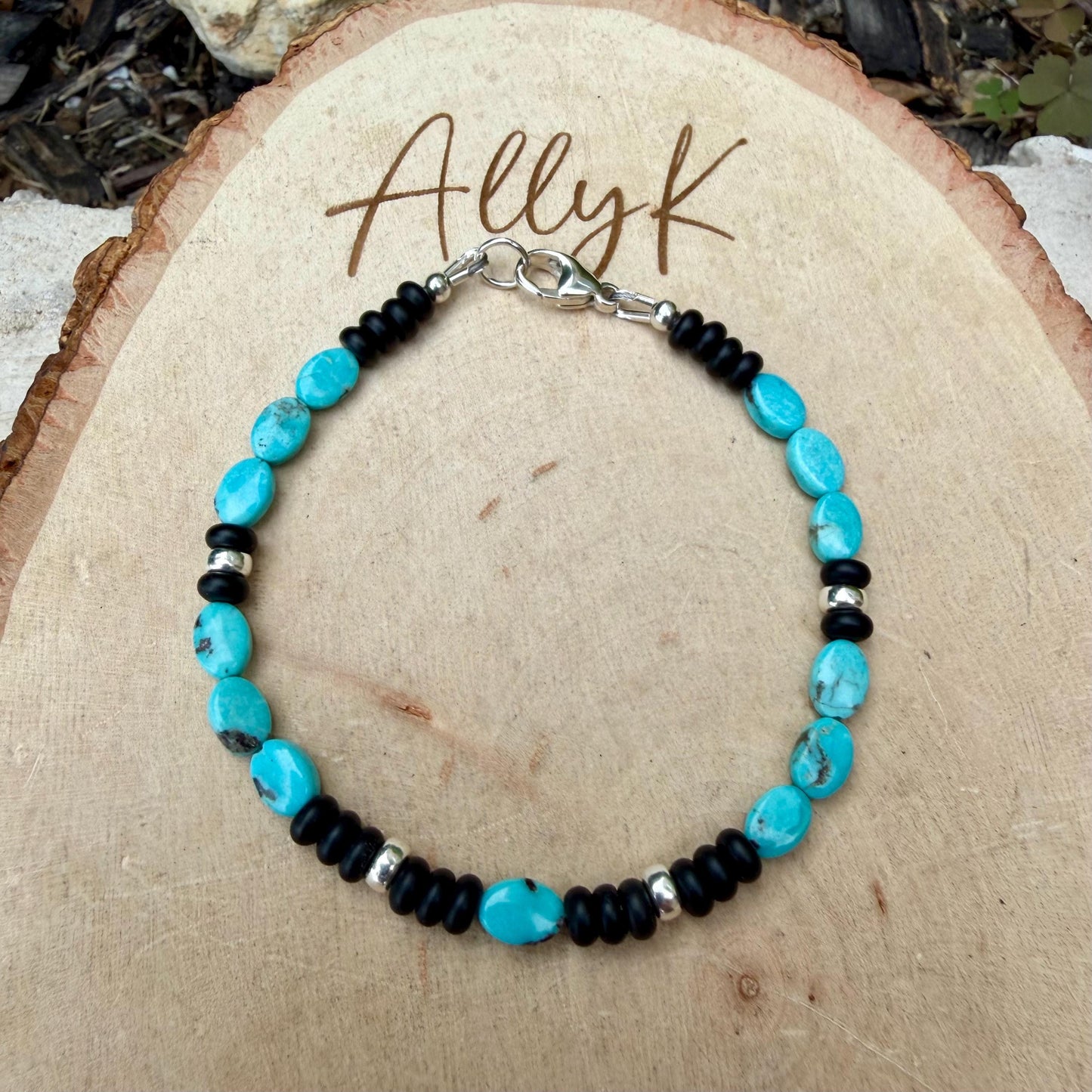 Royston Turquoise Bracelet • Black Onyx • Sterling Silver • Southwestern Jewelry