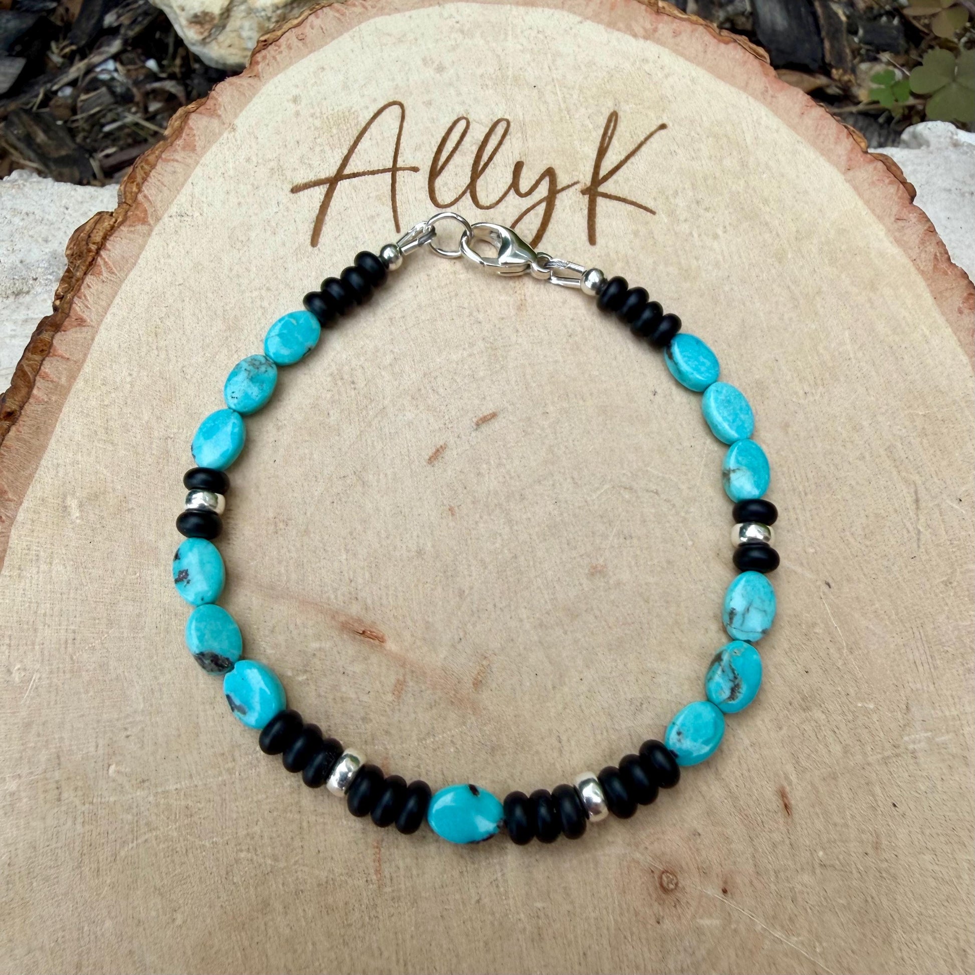 Royston Turquoise Bracelet • Black Onyx • Sterling Silver • Southwestern Jewelry