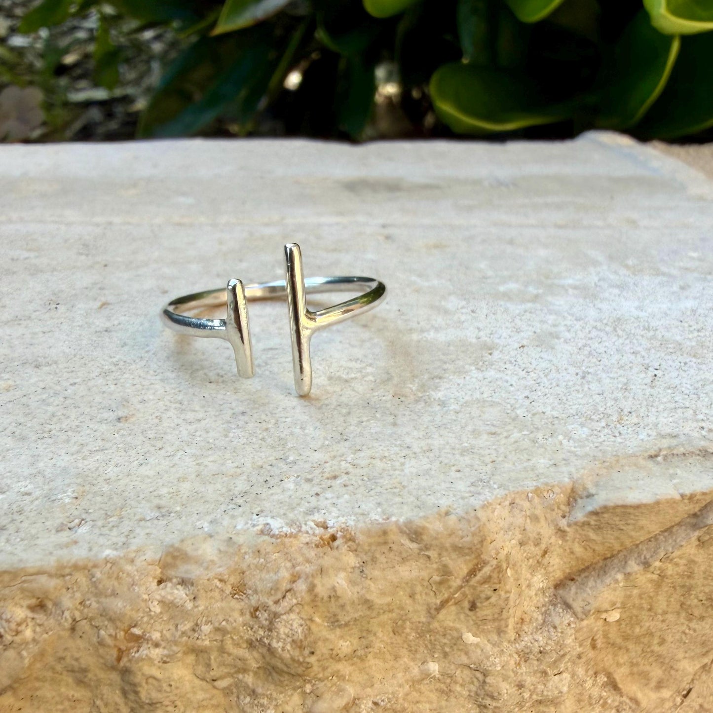 Parallel Bar Sterling Silver Ring • Uneven Open Band • Minimalist Modern Design