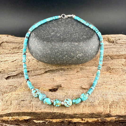 Turquoise Anklet • Kingman Nugget Ankle Bracelet • Sterling Silver • Dainty Ankle Jewelry