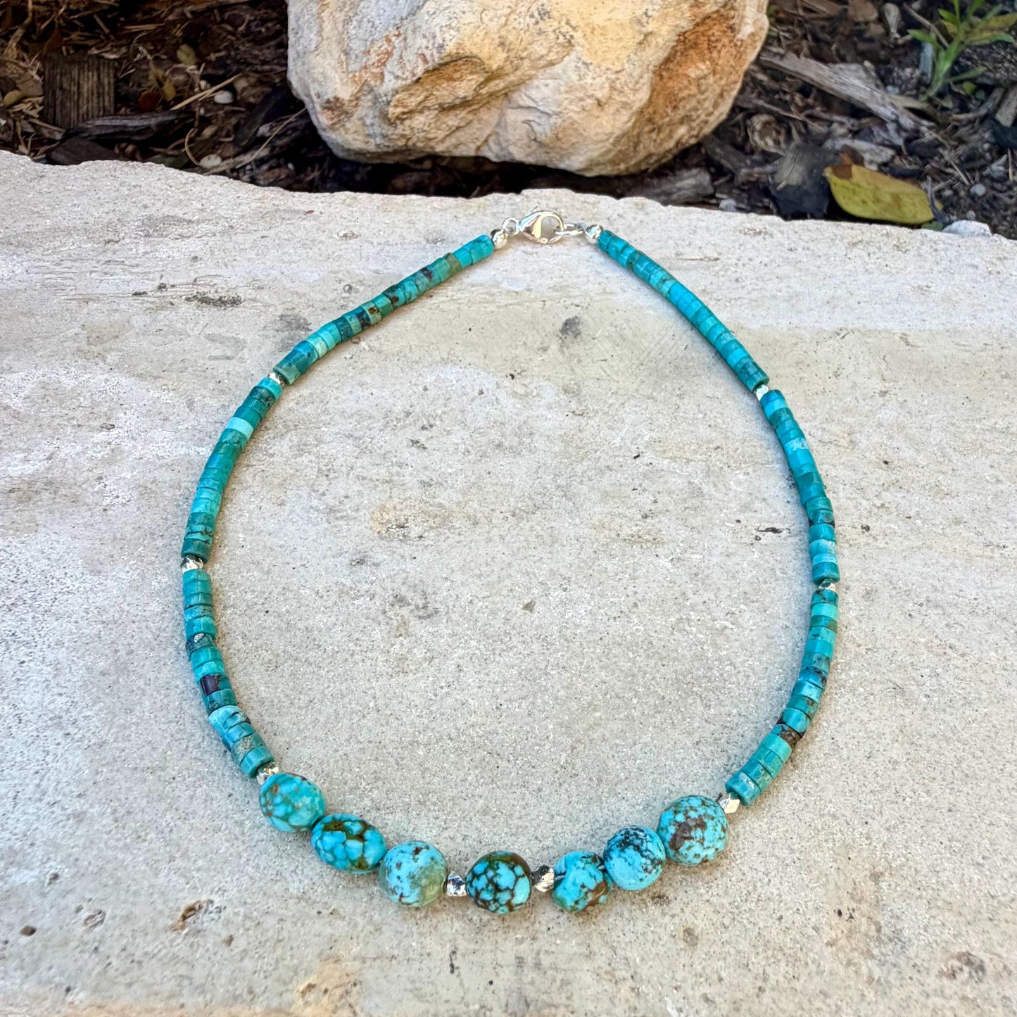 Turquoise Anklet • Kingman Nugget Ankle Bracelet • Sterling Silver • Dainty Ankle Jewelry