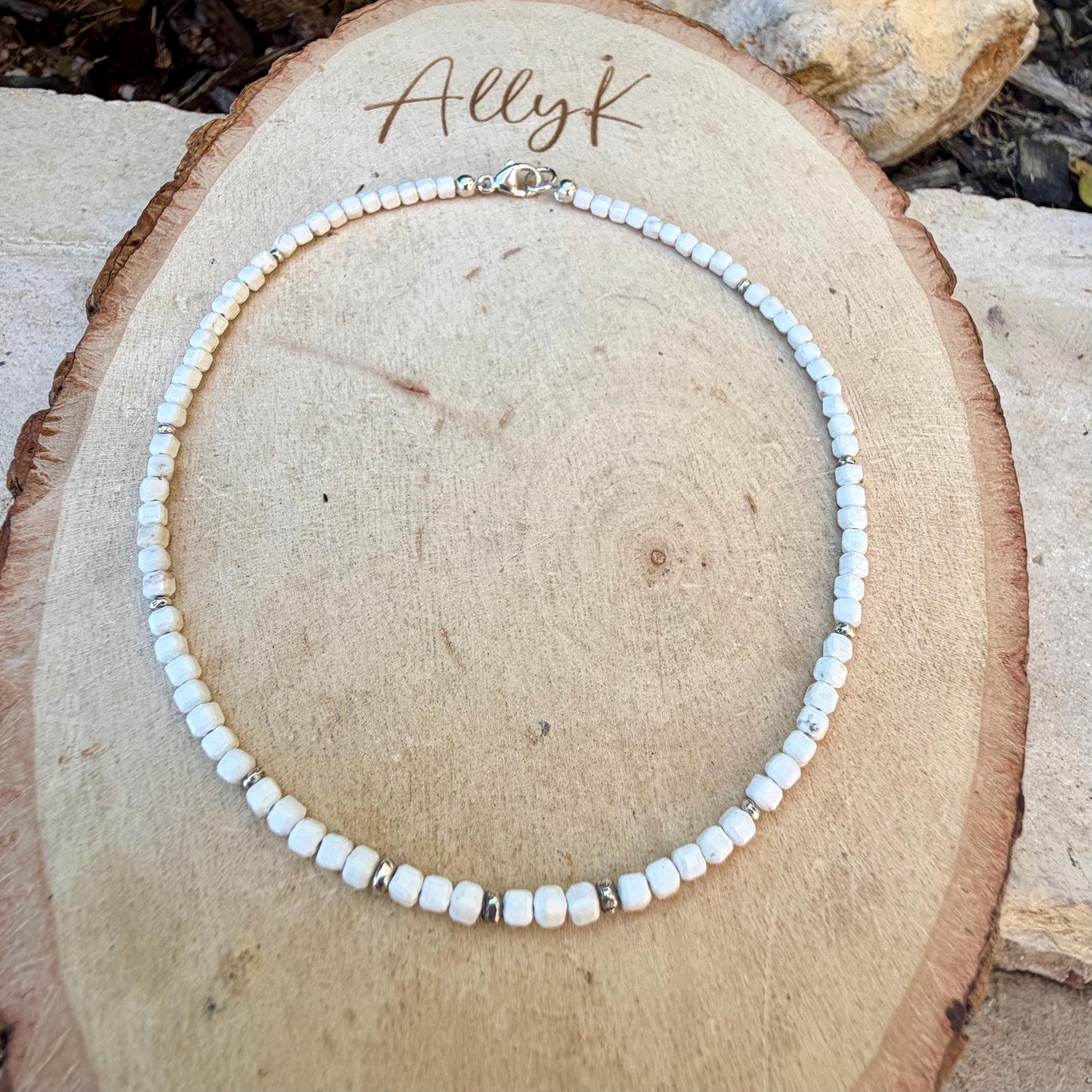White Dolomite Anklet • 2.6mm Micro Beads • Sterling Silver Dainty Ankle Bracelet