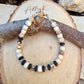 White Buffalo Dolomite & Black Onyx Bracelet • 5mm Stones • Sterling Silver