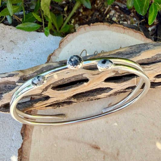 White Buffalo Turquoise Cuff Set of 2 • Handmade Adjustable Sterling Silver Bracelets