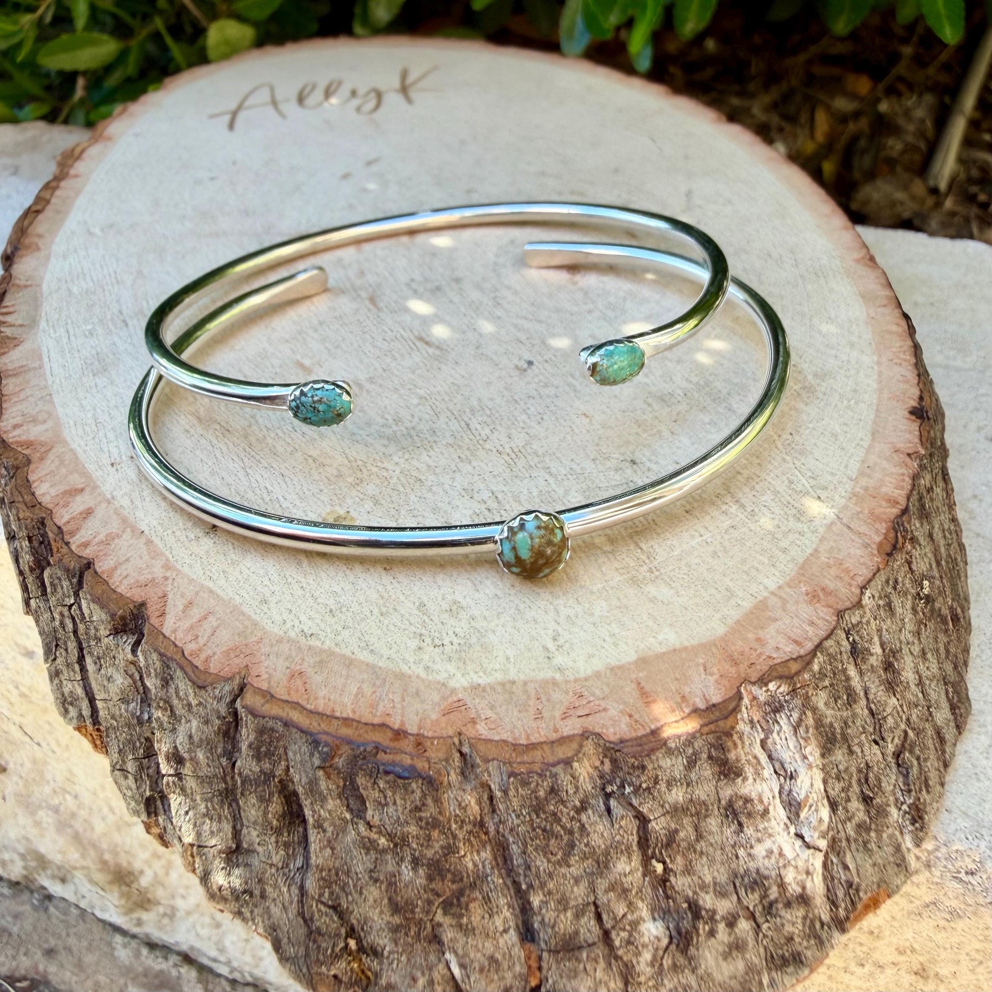 Sterling Number 8 Turquoise Cuff Bracelet Set • Hand‑Forged Two‑Piece Stack
