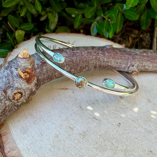 Sterling Number 8 Turquoise Cuff Bracelet Set • Hand‑Forged Two‑Piece Stack