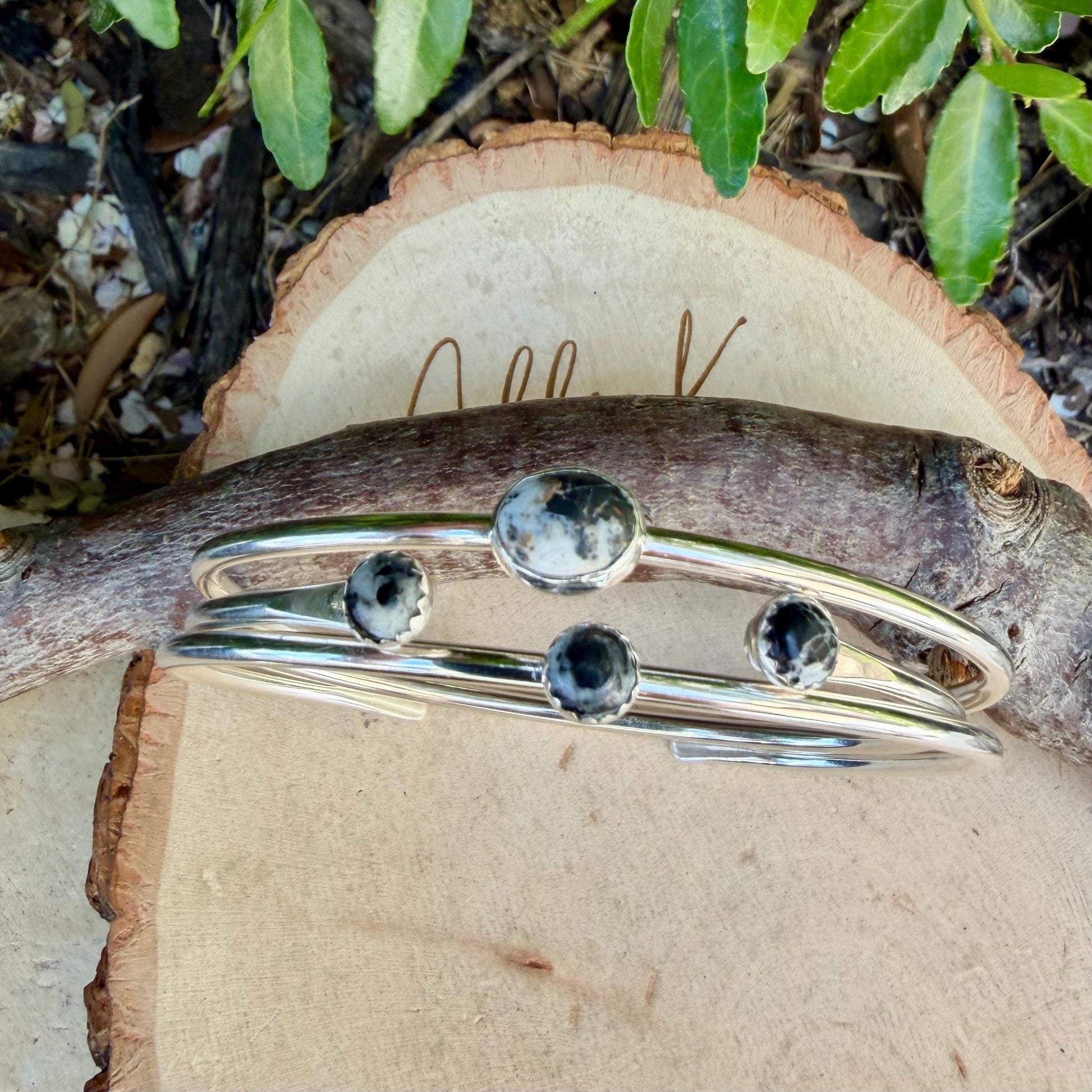 White Buffalo Turquoise Cuff Set of 3 – Handmade Adjustable Sterling Silver Bracelets