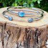 Rainbow Moonstone Cuff Set of 2 • Handmade Adjustable Sterling Silver Stack Bracelets