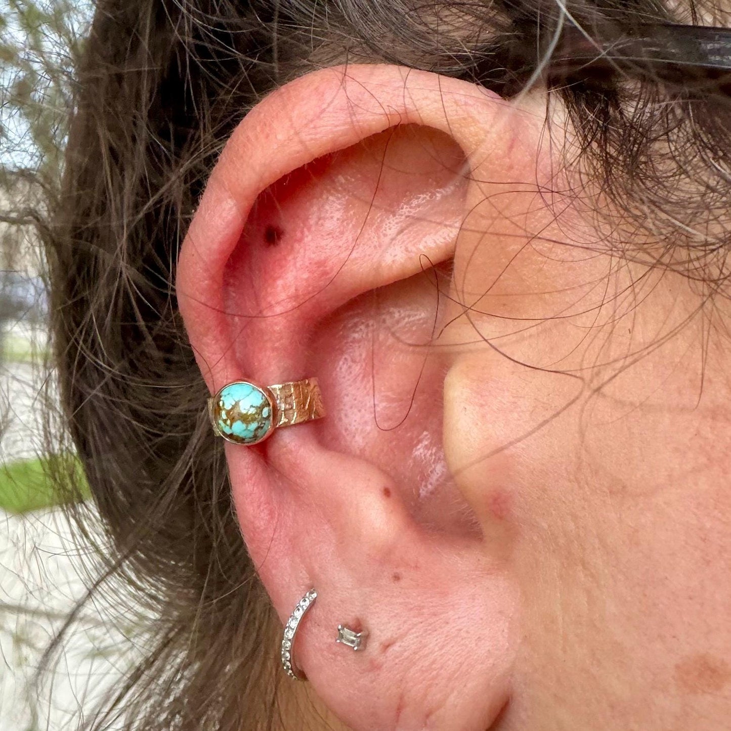 14k Gold Filled Turquoise 4mm Ear Cuff • Number 8 • No Piercing Conch Wrap