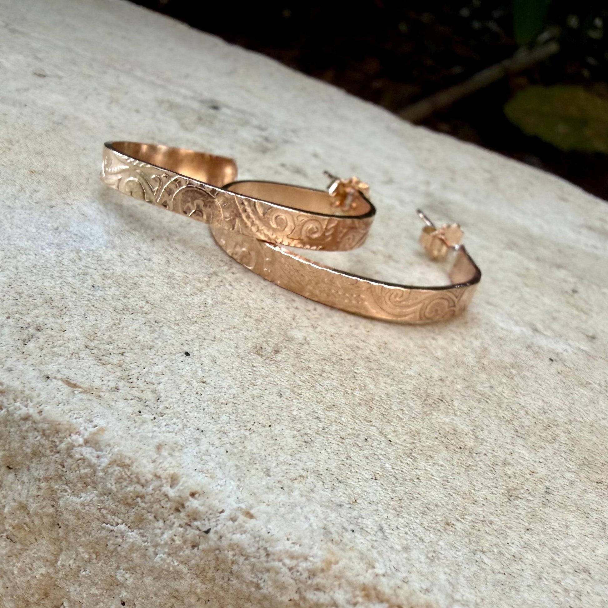 14k Gold Filled Paisley Embossed Hoops • Oval Drop Earrings • 4x1mm GF