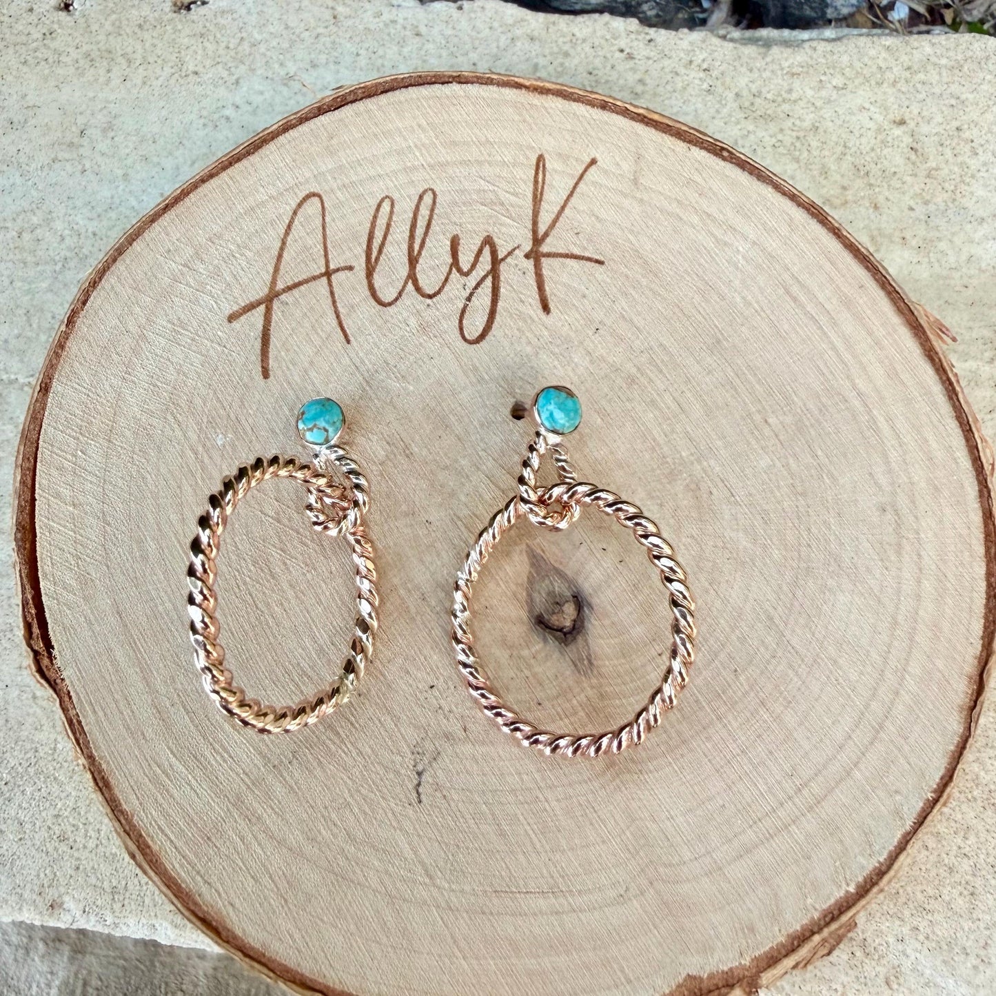 14k GF Number 8 Turquoise Hoop & Post Earrings • 5mm Turquoise Studs