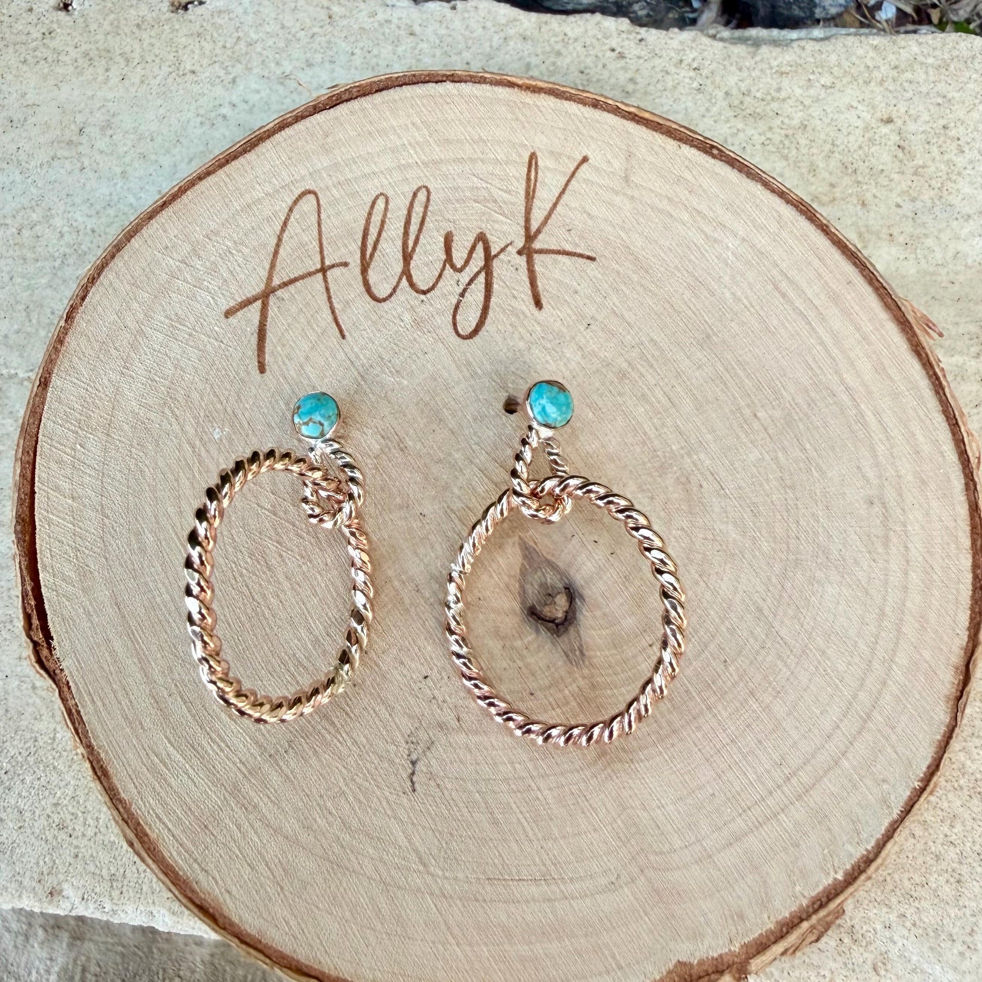 14k GF Number 8 Turquoise Hoop & Post Earrings • 5mm Turquoise Studs