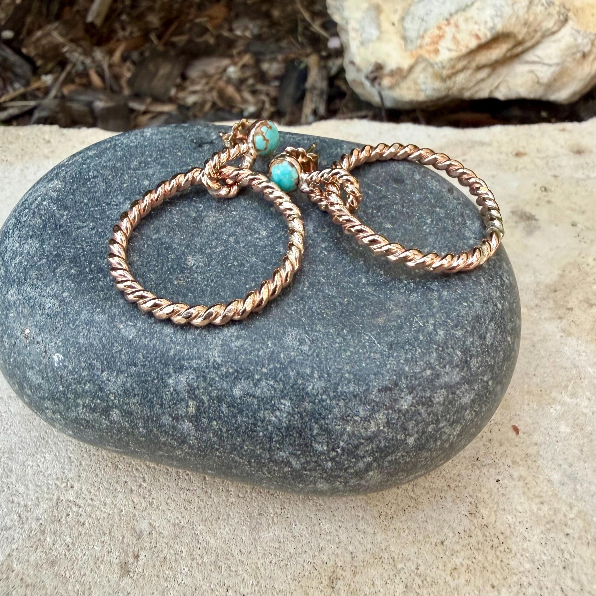 14k GF Number 8 Turquoise Hoop & Post Earrings • 5mm Turquoise Studs