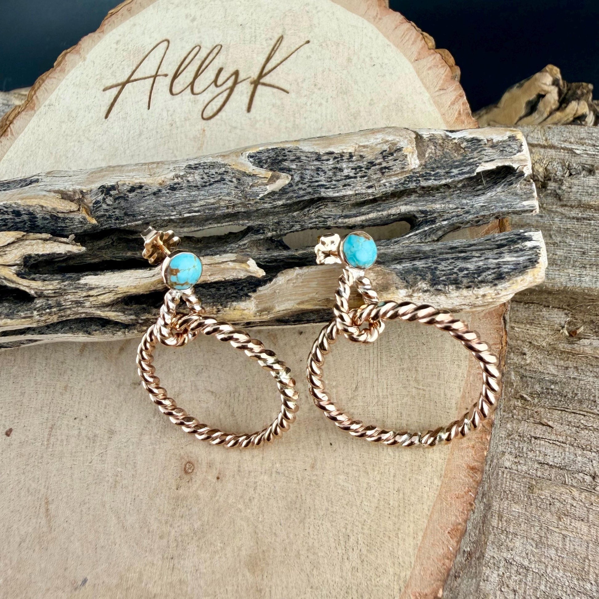 14k GF Number 8 Turquoise Hoop & Post Earrings • 5mm Turquoise Studs