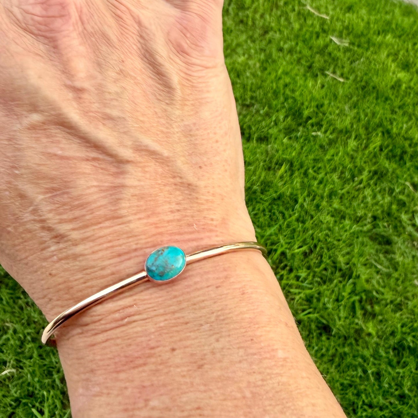 14k Gold Filled Kingman Turquoise Cuff • 8x10 Southwestern Bracelet