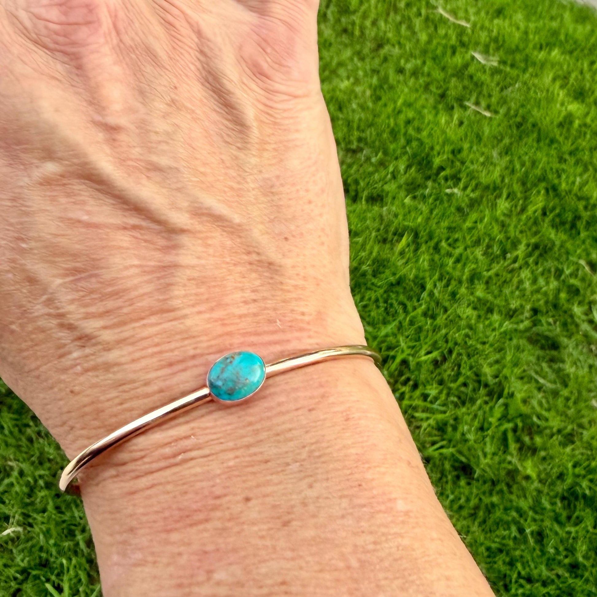 14k Gold Filled Kingman Turquoise Cuff • 8x10 Southwestern Bracelet