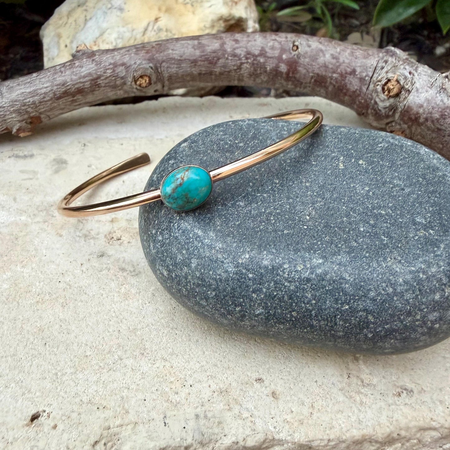 14k Gold Filled Kingman Turquoise Cuff • 8x10 Southwestern Bracelet
