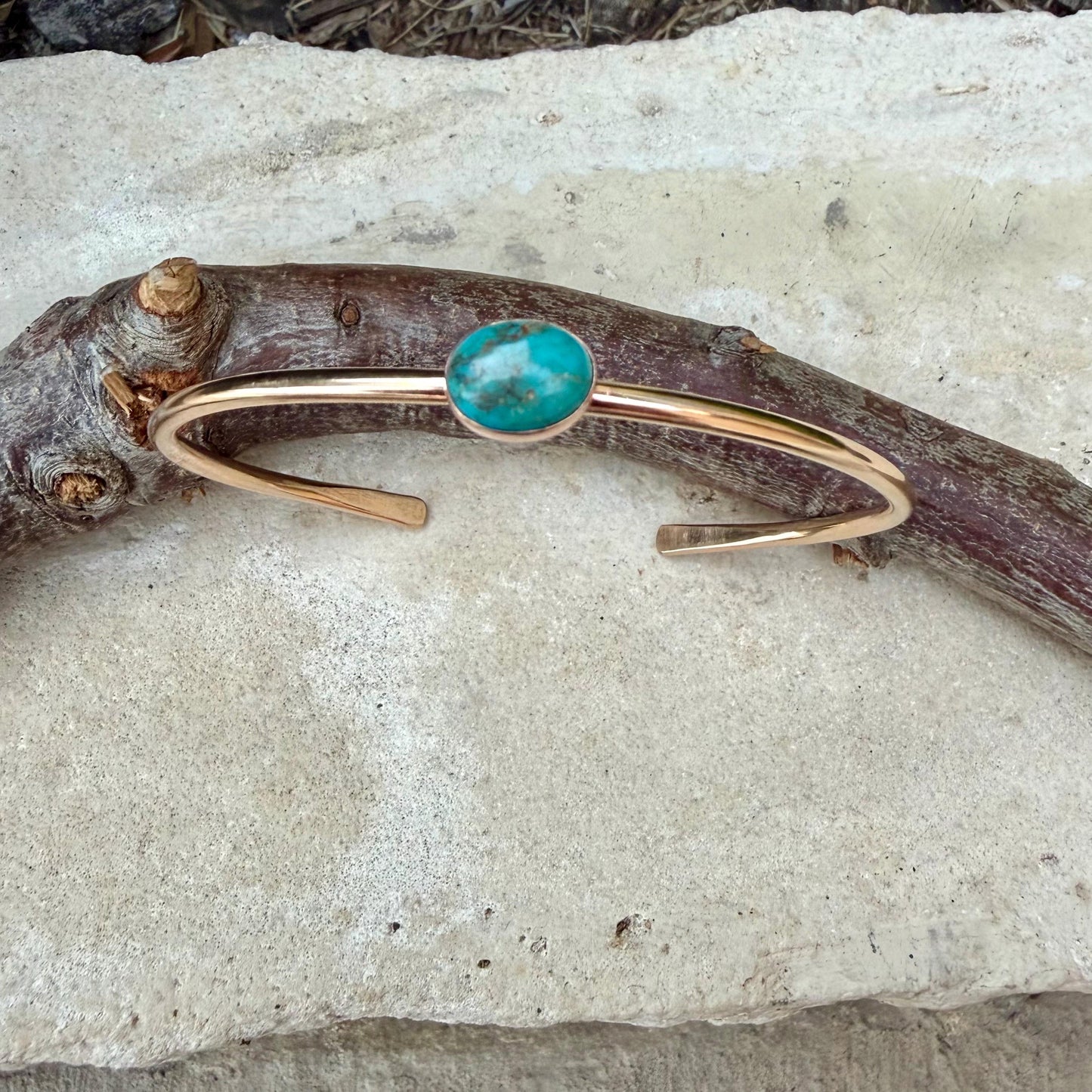 14k Gold Filled Kingman Turquoise Cuff • 8x10 Southwestern Bracelet