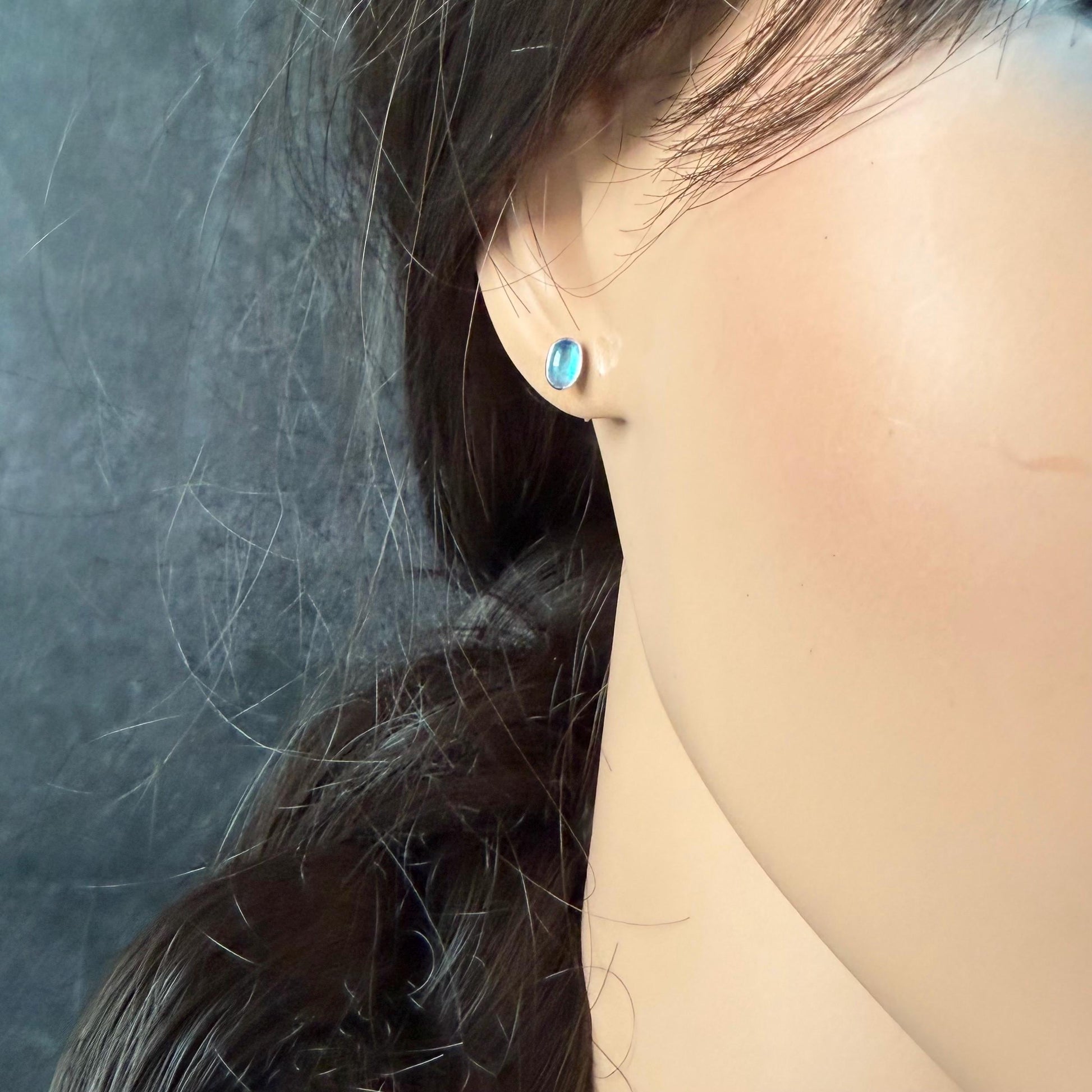 Rainbow Moonstone Stud Post Earrings • 4×6mm Oval • Sterling Silver