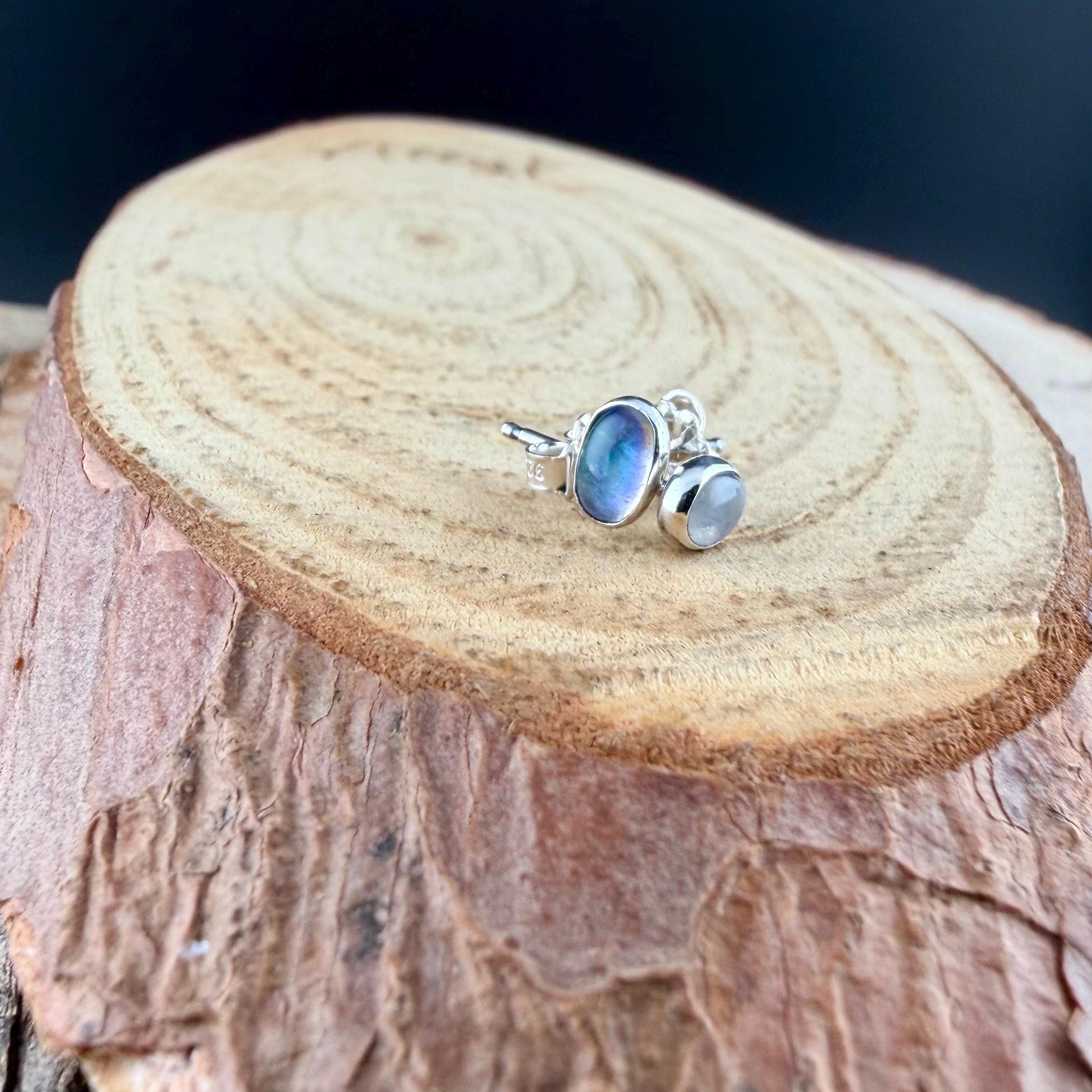 Rainbow Moonstone Stud Post Earrings • 4×6mm Oval • Sterling Silver