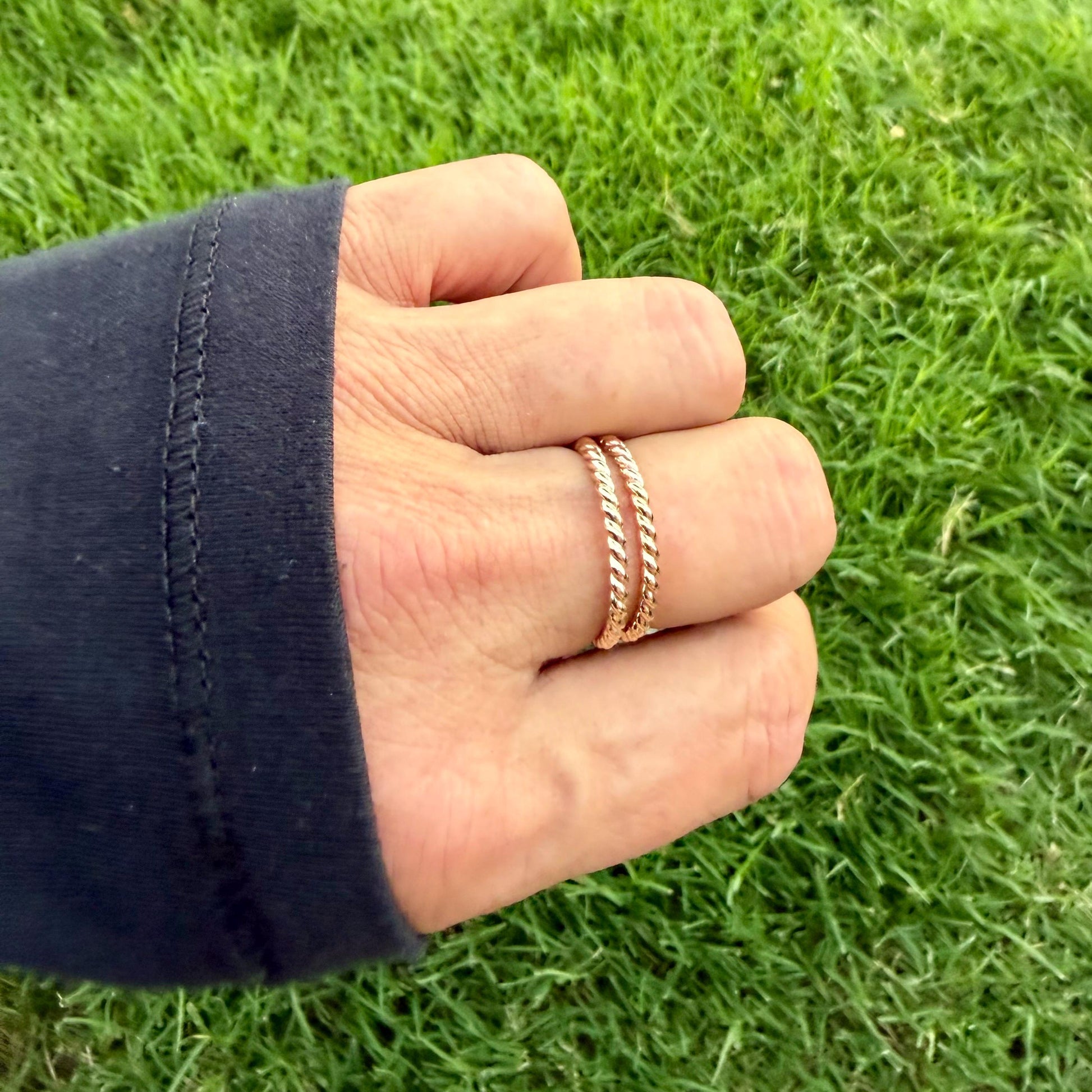14k Gold Filled Rope Ring Set • Twist Bands • Stackable Rings