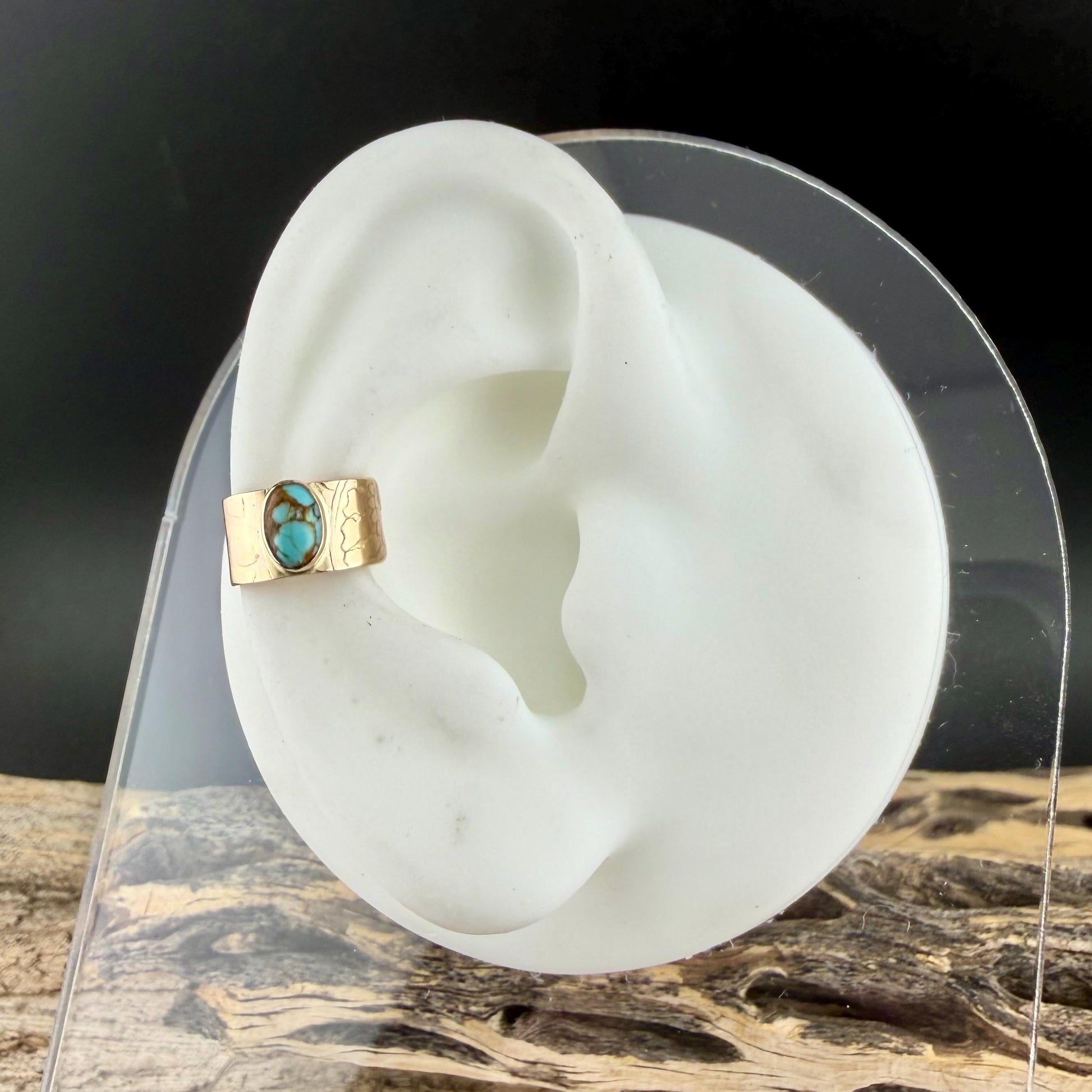 Turquoise Ear Cuff • 14k Gold Filled • 4x6mm Number 8 • No Piercing • Faux Conch