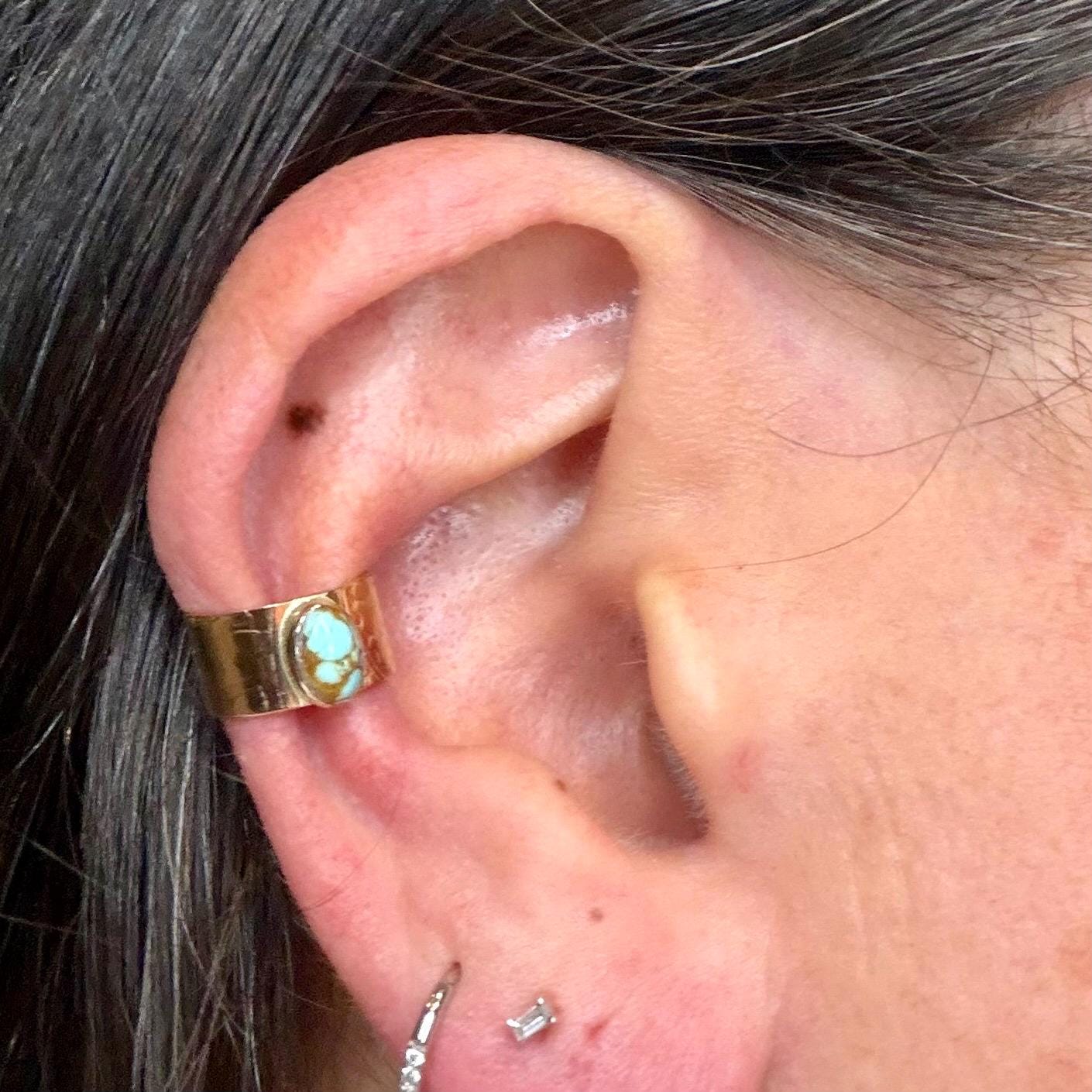 Turquoise Ear Cuff • 14k Gold Filled • 4x6mm Number 8 • No Piercing • Faux Conch