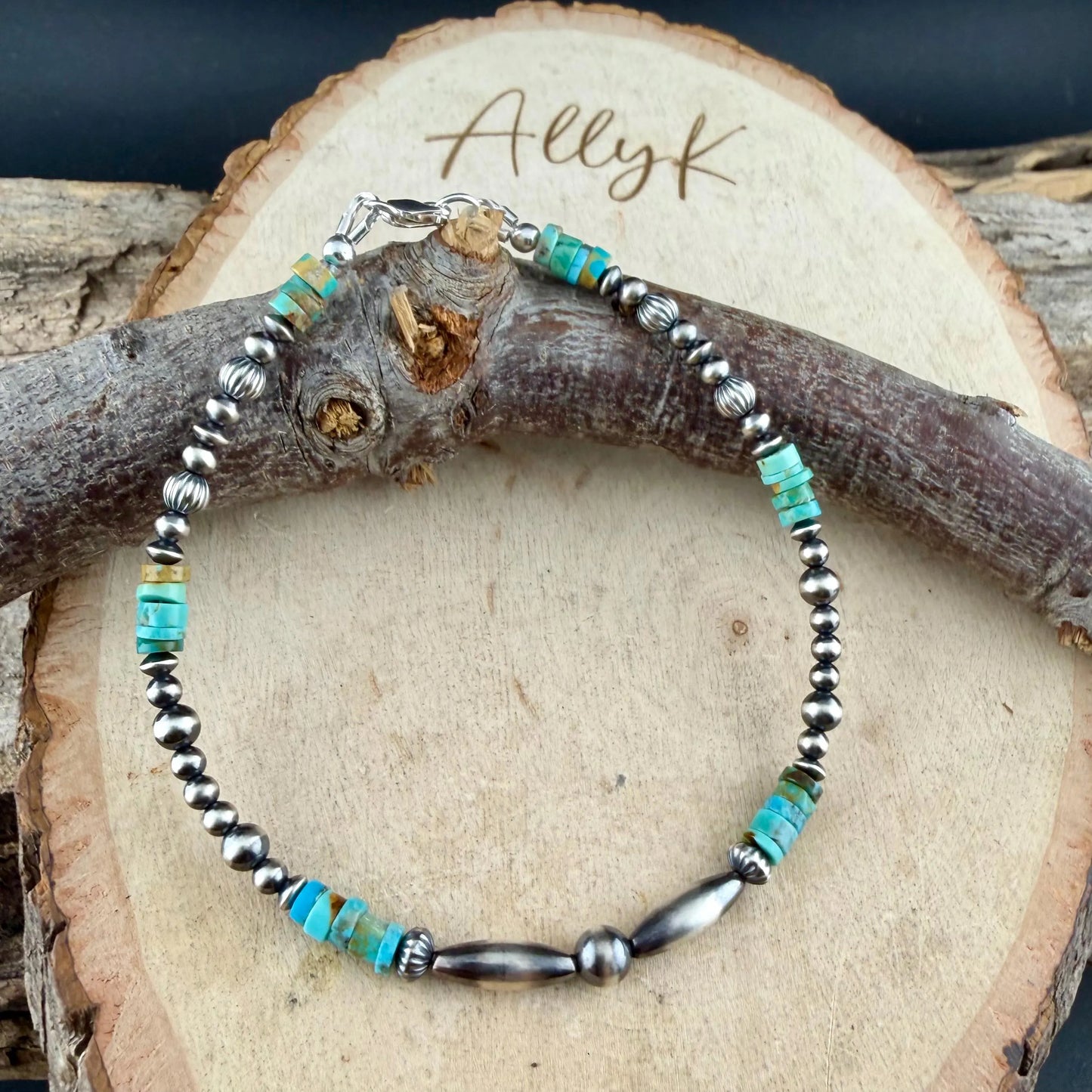 Kingman Turquoise Anklet • Sterling Silver Desert Pearls • Southwest Jewelry