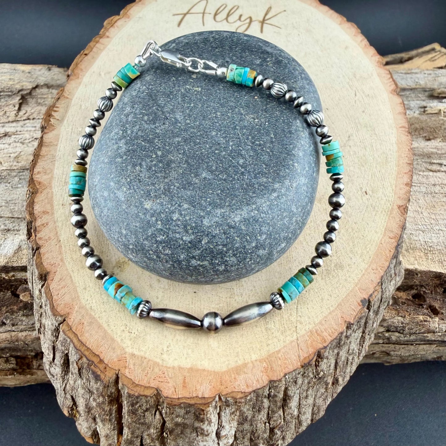 Kingman Turquoise Anklet • Sterling Silver Desert Pearls • Southwest Jewelry
