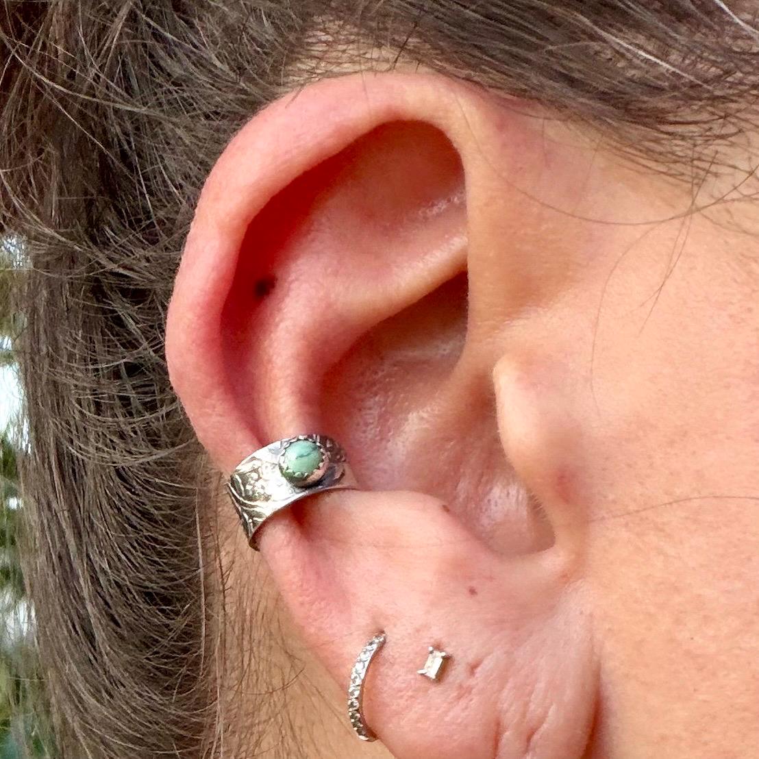 4mm Black Bridge Variscite Ear Cuff • Sterling Band • Fine Silver Bezel • No Piercing