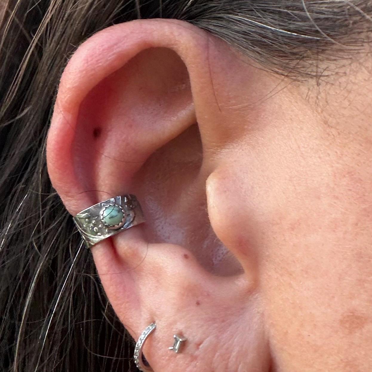 4mm Black Bridge Variscite Ear Cuff • Sterling Band • Fine Silver Bezel • No Piercing