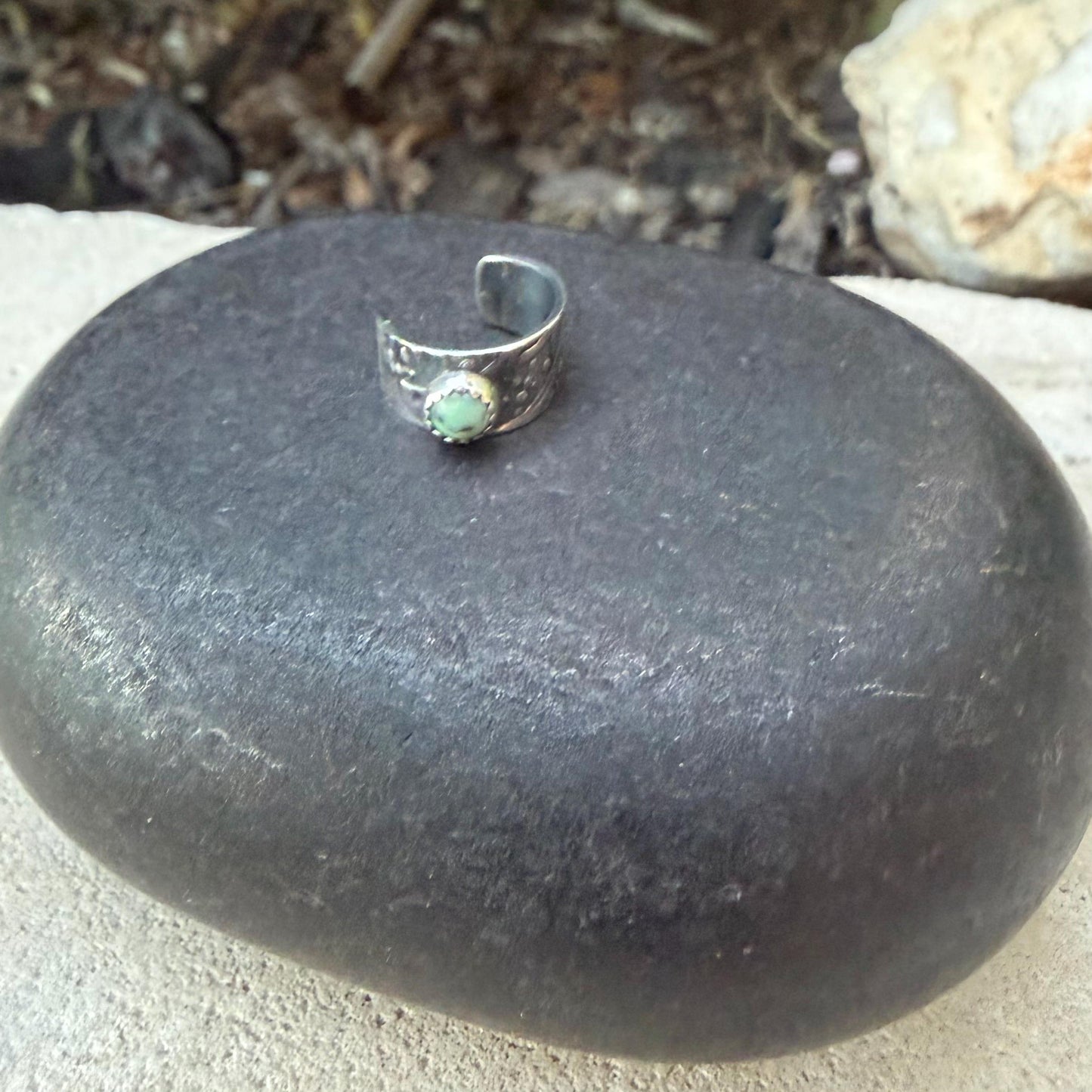 4mm Black Bridge Variscite Ear Cuff • Sterling Band • Fine Silver Bezel • No Piercing