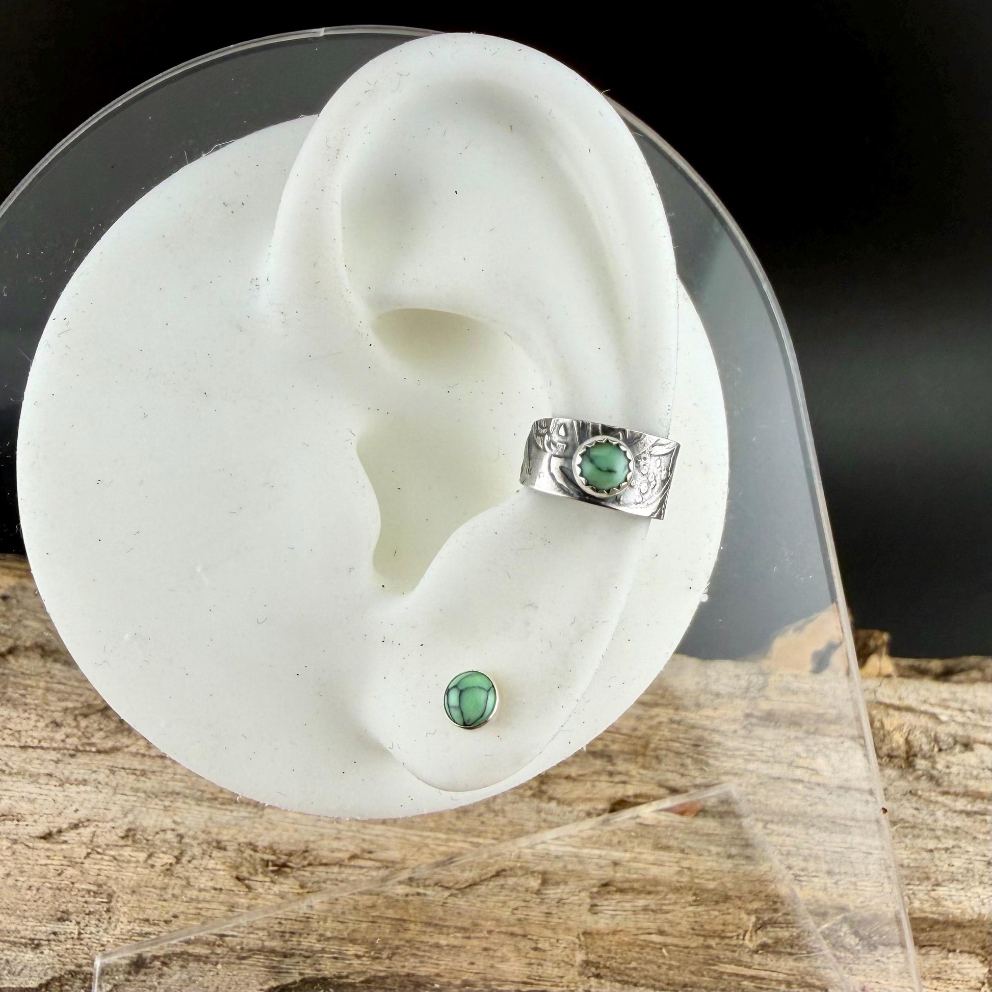 4mm Black Bridge Variscite Ear Cuff • Sterling Band • Fine Silver Bezel • No Piercing