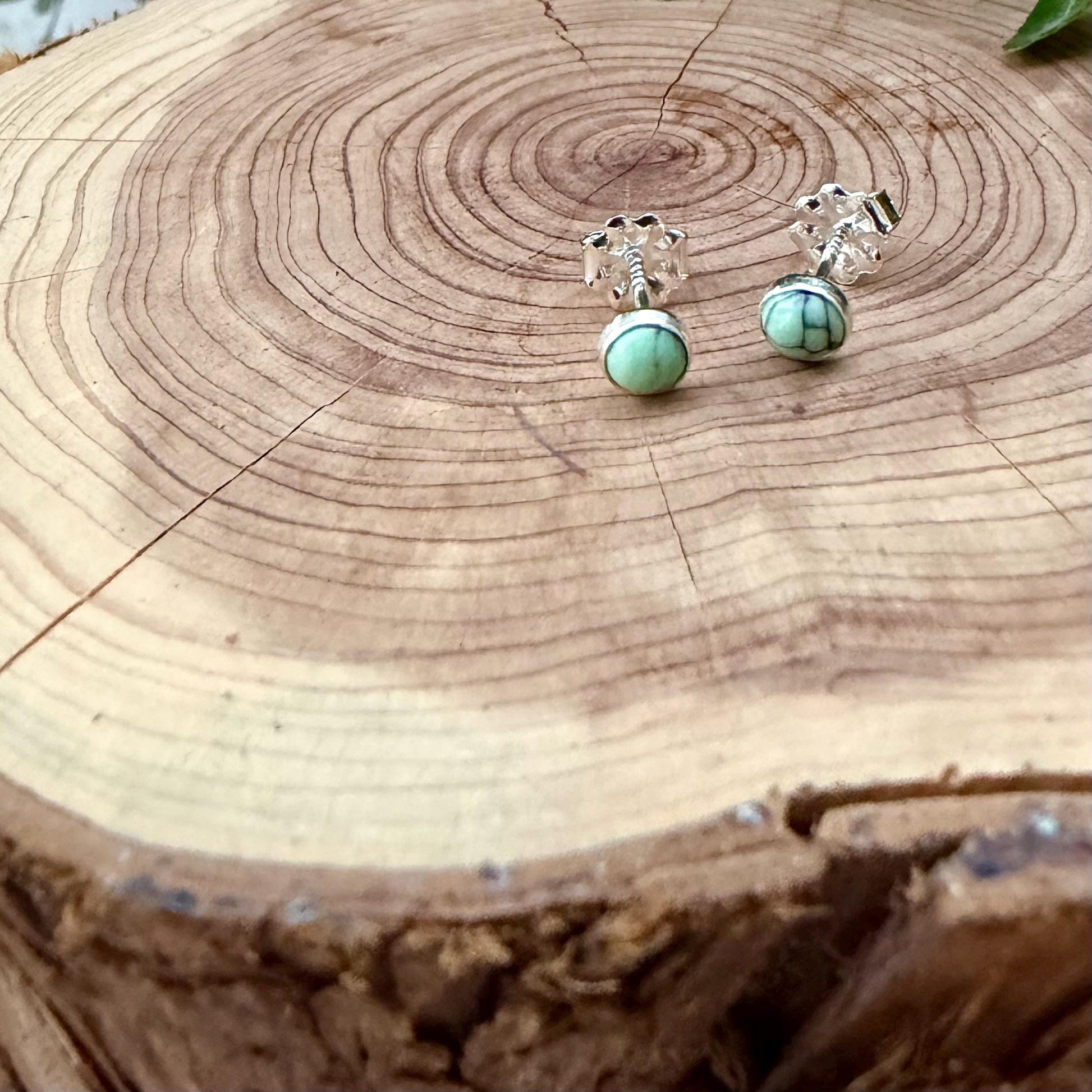 Luxe Green Black Bridge Variscite Stud Earrings • Sterling Silver • 4mm • Smooth or Serrated