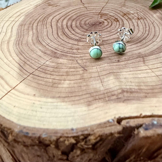 Luxe Green Black Bridge Variscite Stud Earrings • Sterling Silver • 4mm • Smooth or Serrated