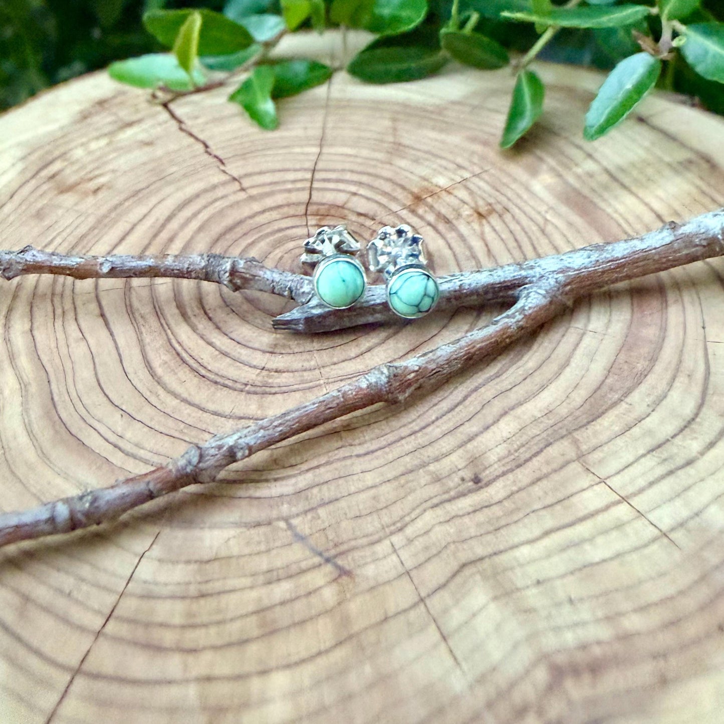 Luxe Green Black Bridge Variscite Stud Earrings • Sterling Silver • 4mm • Smooth or Serrated