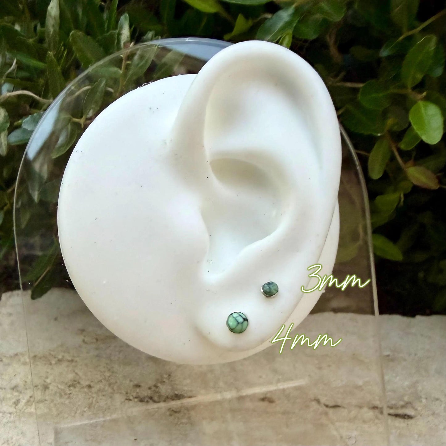 Luxe Green Black Bridge Variscite Stud Earrings • Sterling Silver • 4mm • Smooth or Serrated