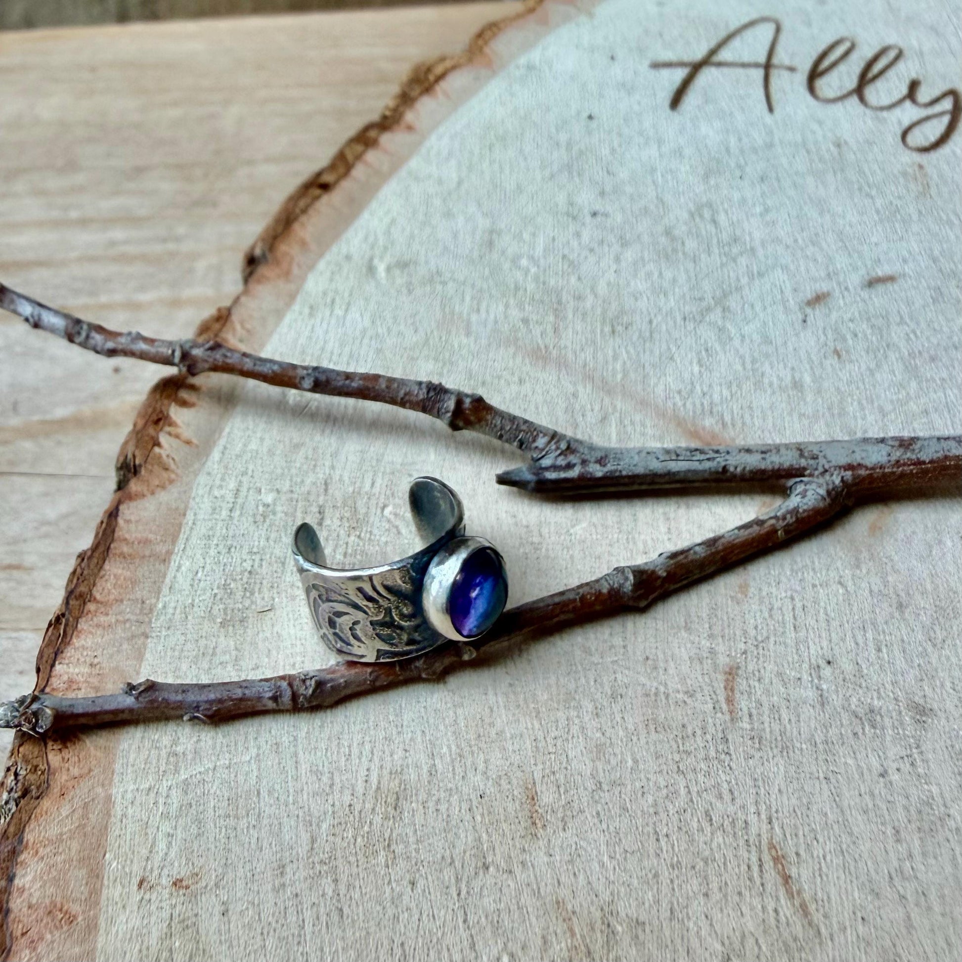 Blue Topaz 6mm Ear Cuff • Sterling Silver Paisley Wrap • Faux Conch • No Piercing