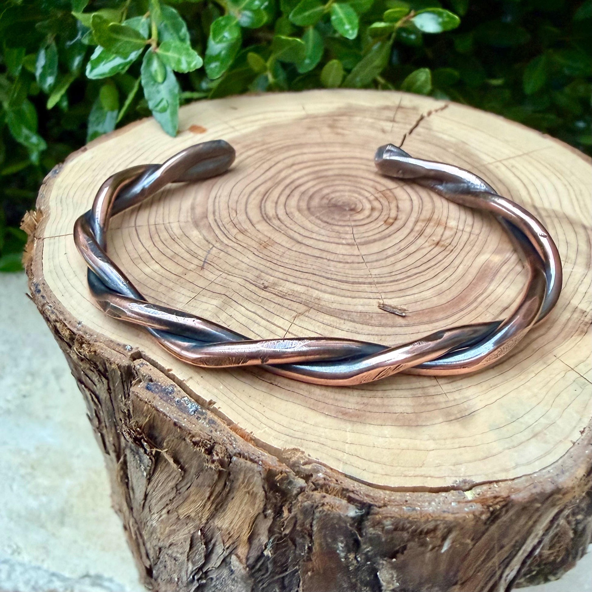 Rustic Copper Twist Cuff Bracelet • Hand‑Forged Solid Copper