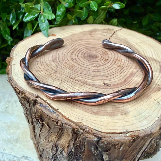 Rustic Copper Twist Cuff Bracelet • Hand‑Forged Solid Copper