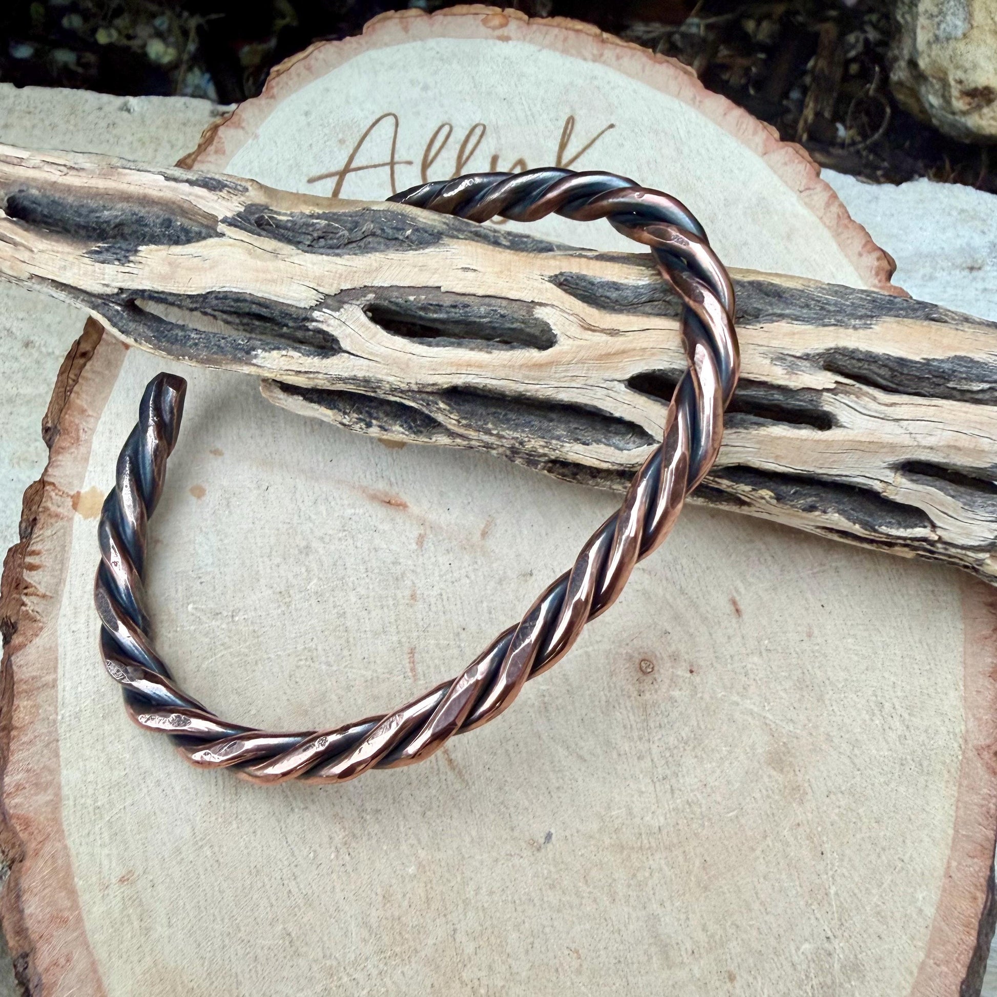 Rustic Rope Copper Cuff • Hand‑Forged Solid Copper Bracelet