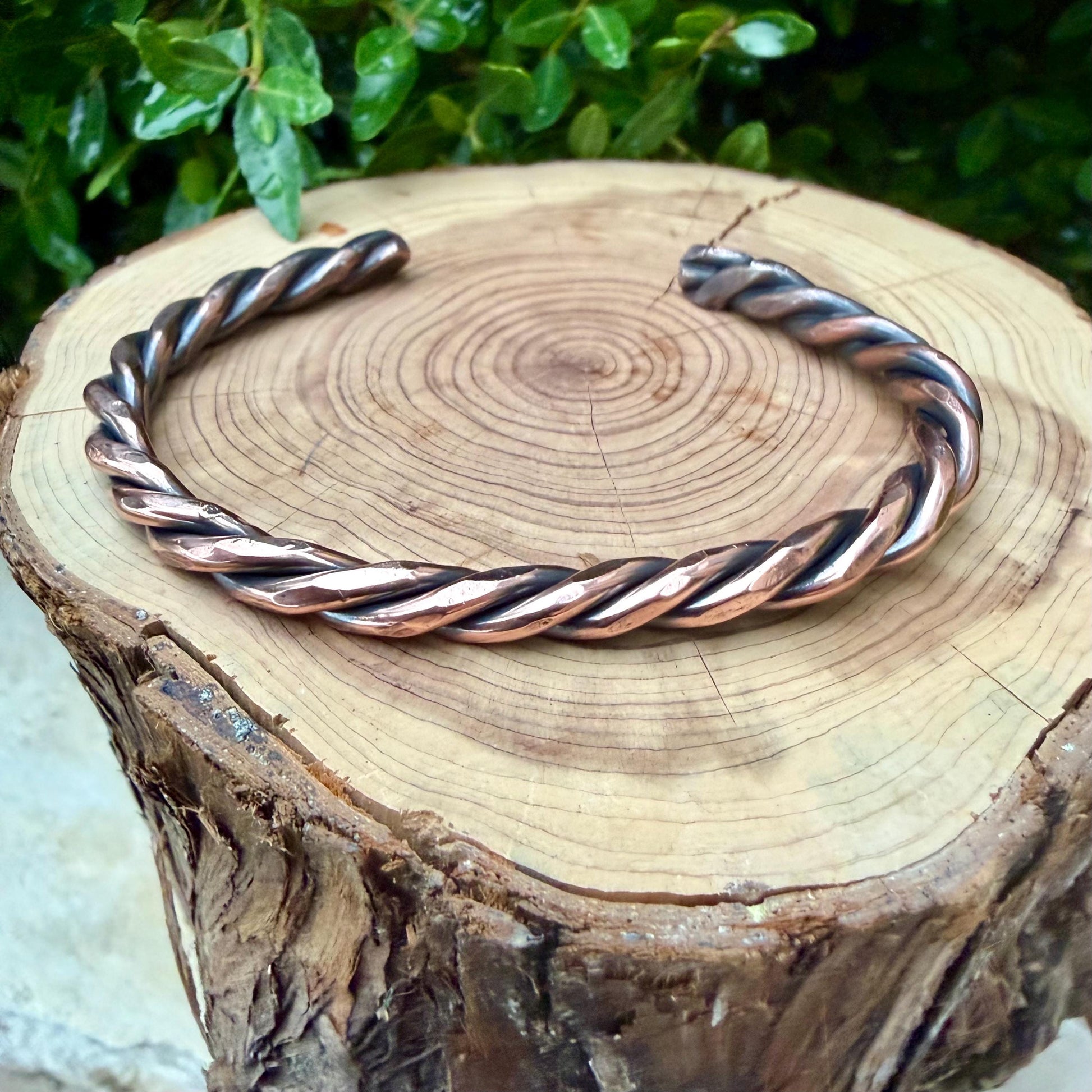 Rustic Rope Copper Cuff • Hand‑Forged Solid Copper Bracelet