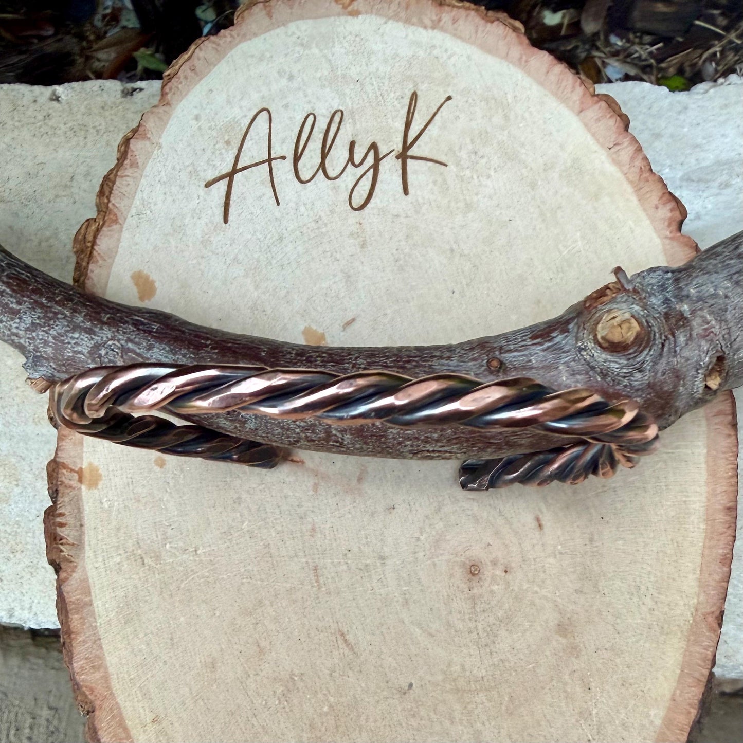 Rustic Rope Copper Cuff • Hand‑Forged Solid Copper Bracelet