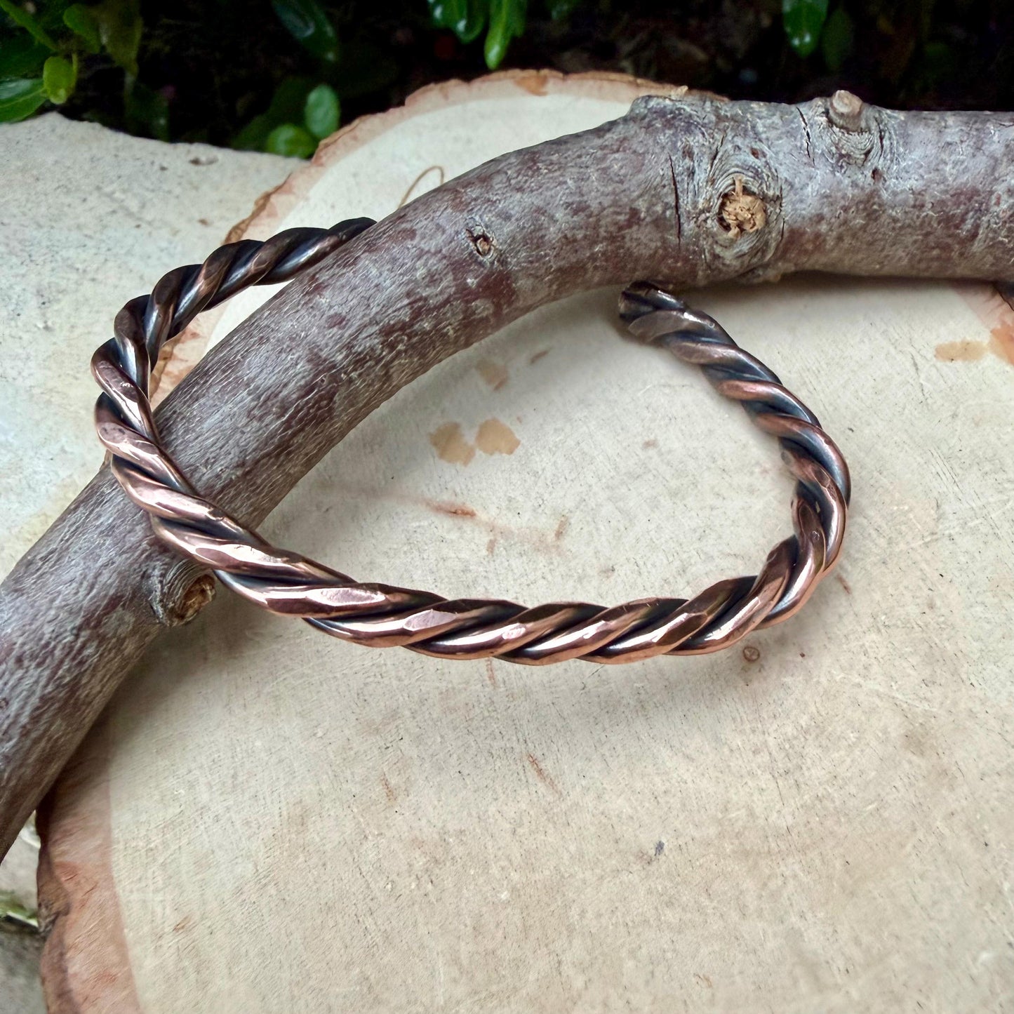 Rustic Rope Copper Cuff • Hand‑Forged Solid Copper Bracelet