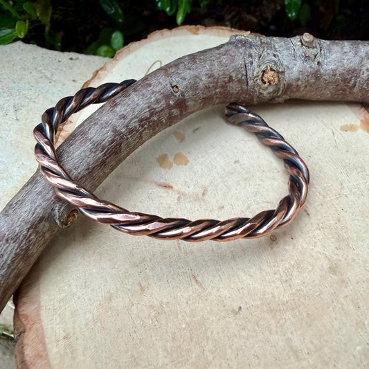 Rustic Rope Copper Cuff • Hand‑Forged Solid Copper Bracelet