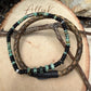 Camo Leather Bracelet Set • African Turquoise • Onyx • Hematite • Stainless Steel Bayonet Clasp