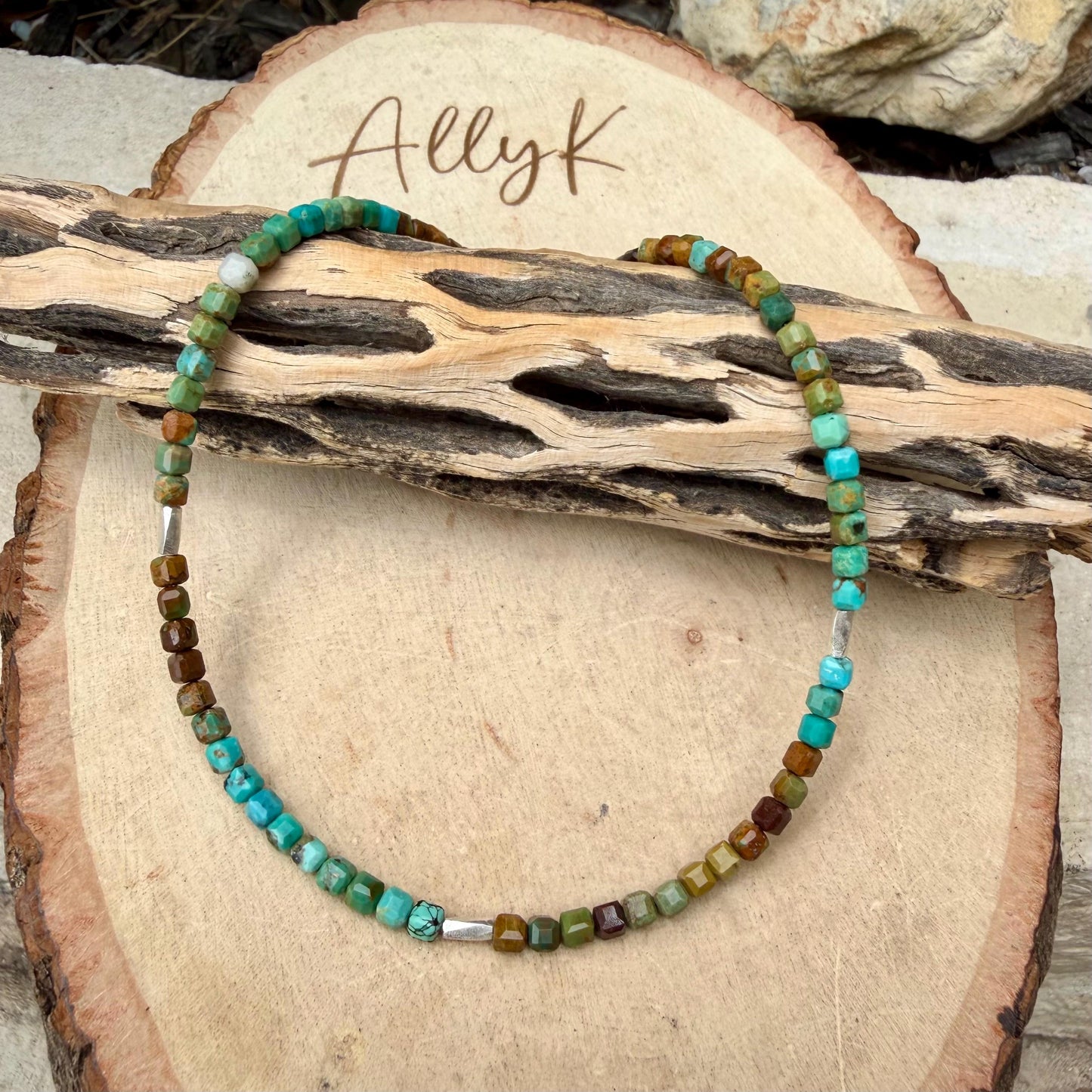 Sterling Silver Turquoise Anklet • Dainty 3mm Ombre Hubei Turquoise