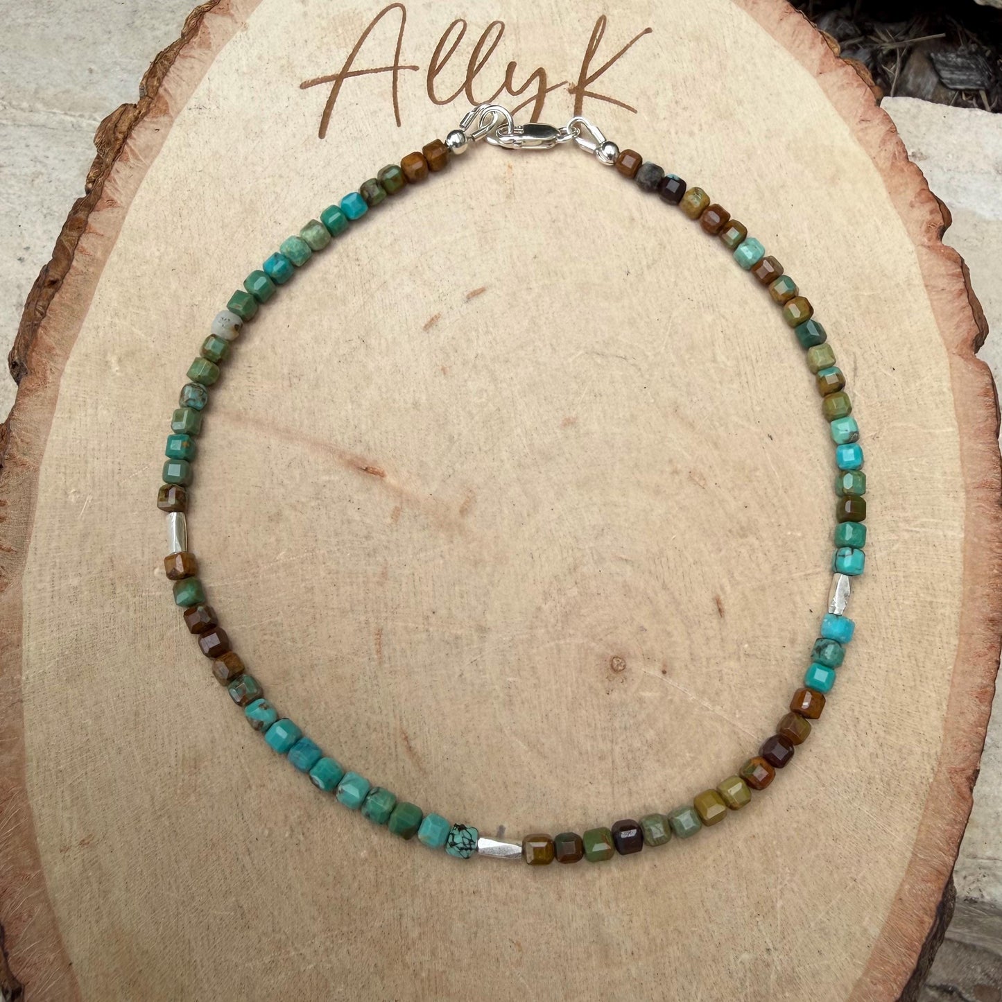 Sterling Silver Turquoise Anklet • Dainty 3mm Ombre Hubei Turquoise