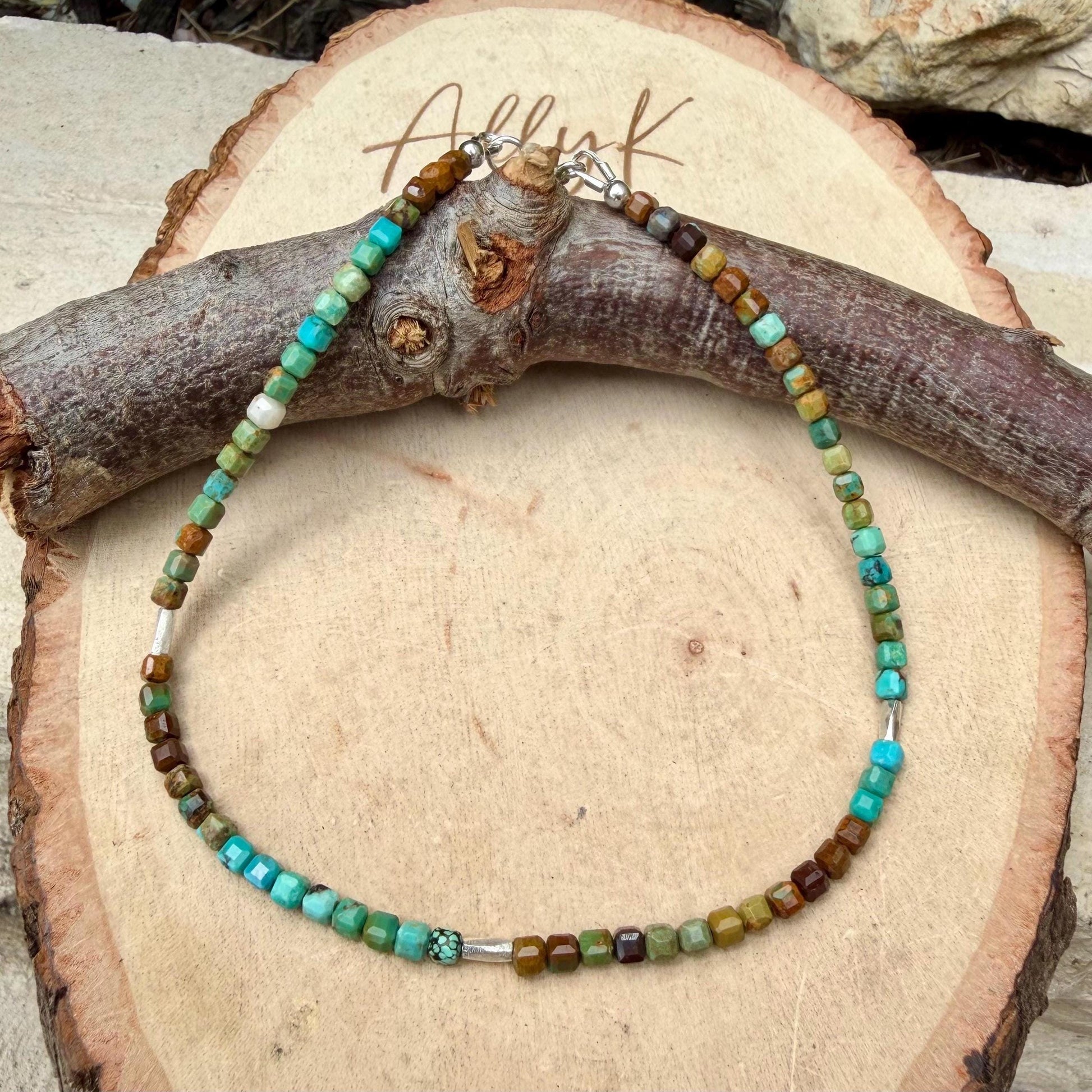 Sterling Silver Turquoise Anklet • Dainty 3mm Ombre Hubei Turquoise
